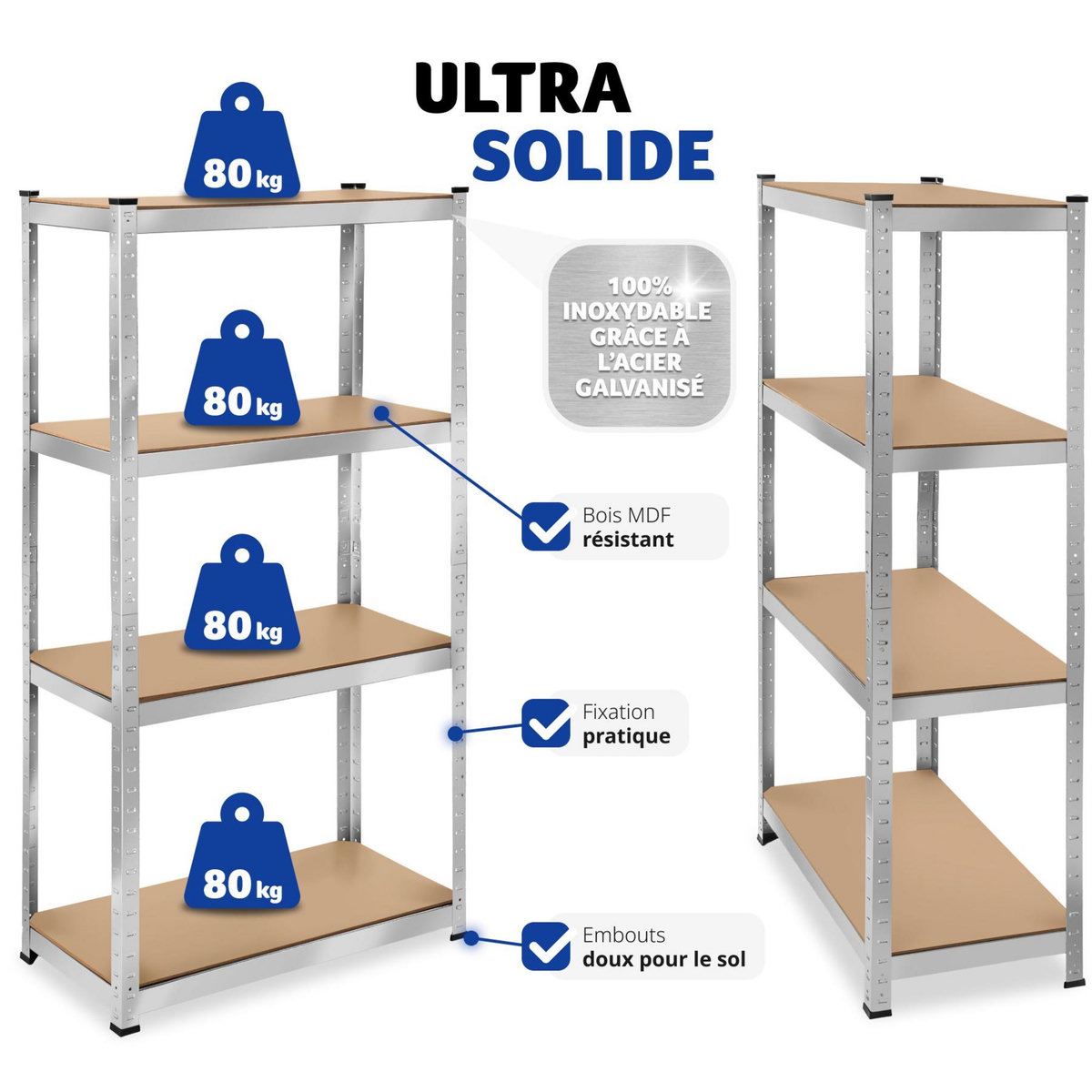 tectake Étagère pour charges lourdes structure en acier galvanisé argent 160 x 80 x 40 cm, 320 kg
