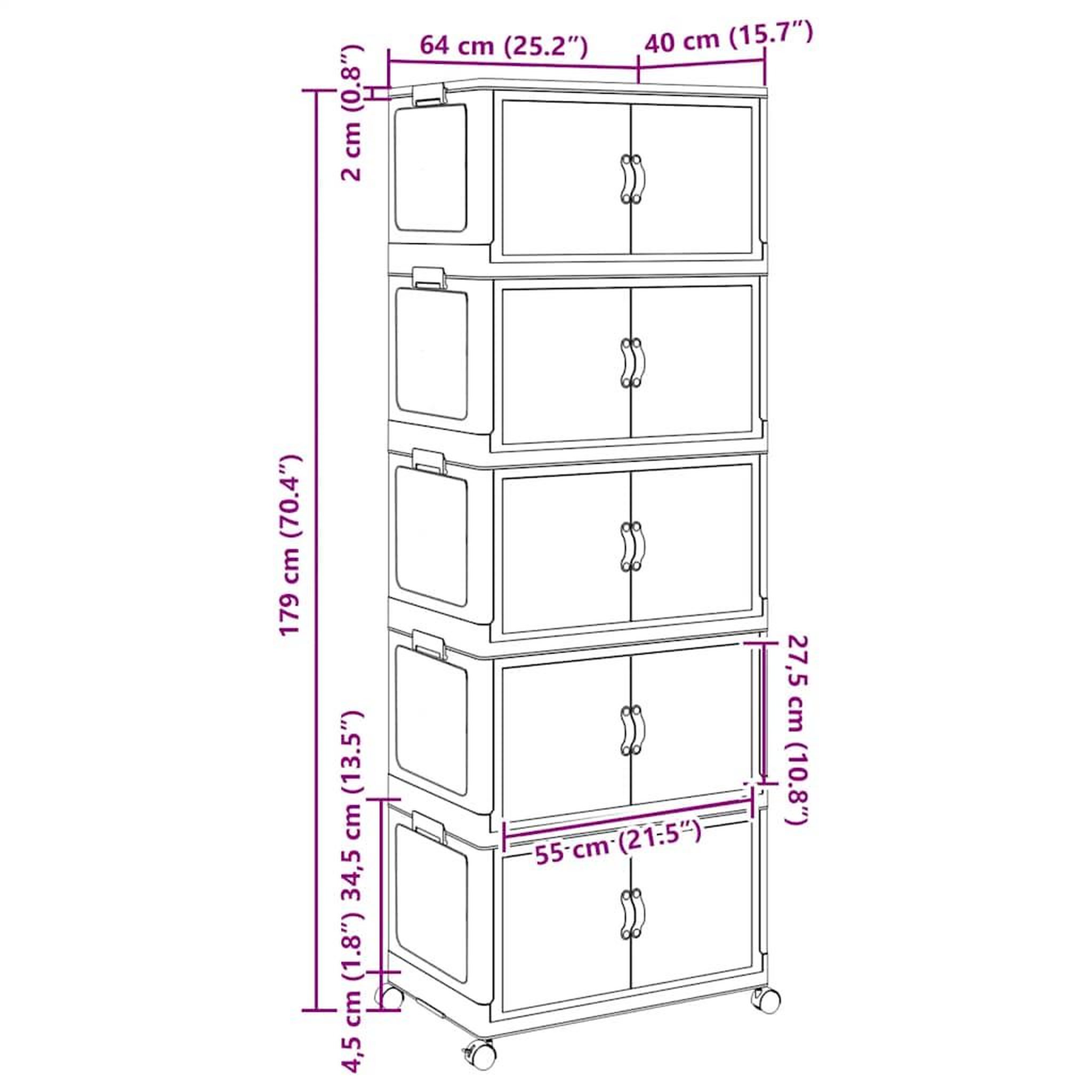 Voir la diapositive 6 : VIDAXL Boîte de rangement empilable avec roues a 5 niveaux 75 L