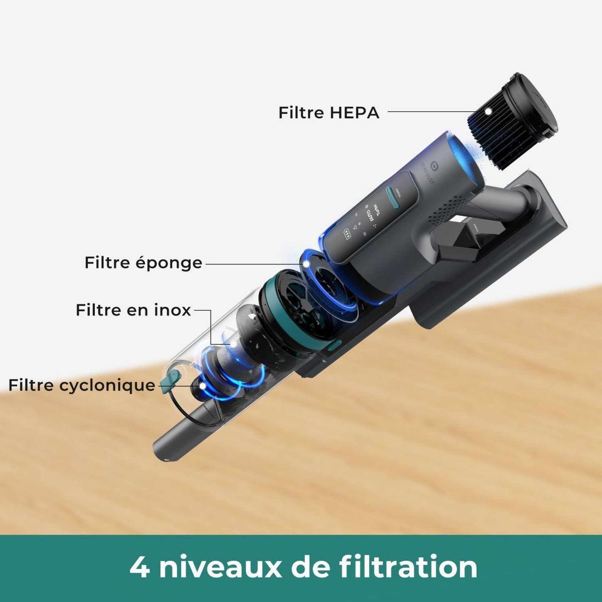 Voir la diapositive 2 : ESSENTIEL B Aspirateur balai evcsk500 easy tech zero dust