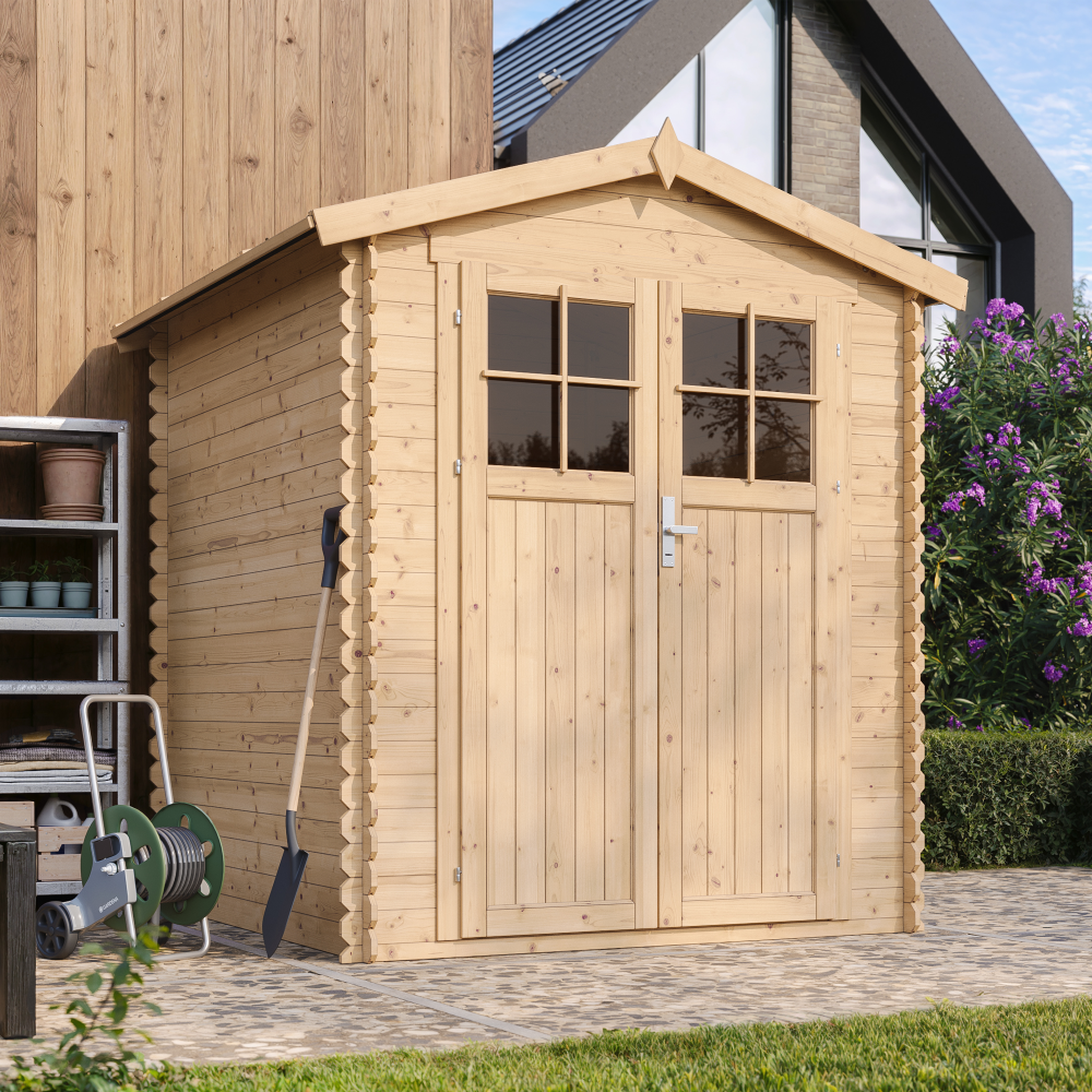 Voir la diapositive 4 : TIMBELA Abri de jardin en bois 2.82 m² avec portes à panneaux en bois massif M320F