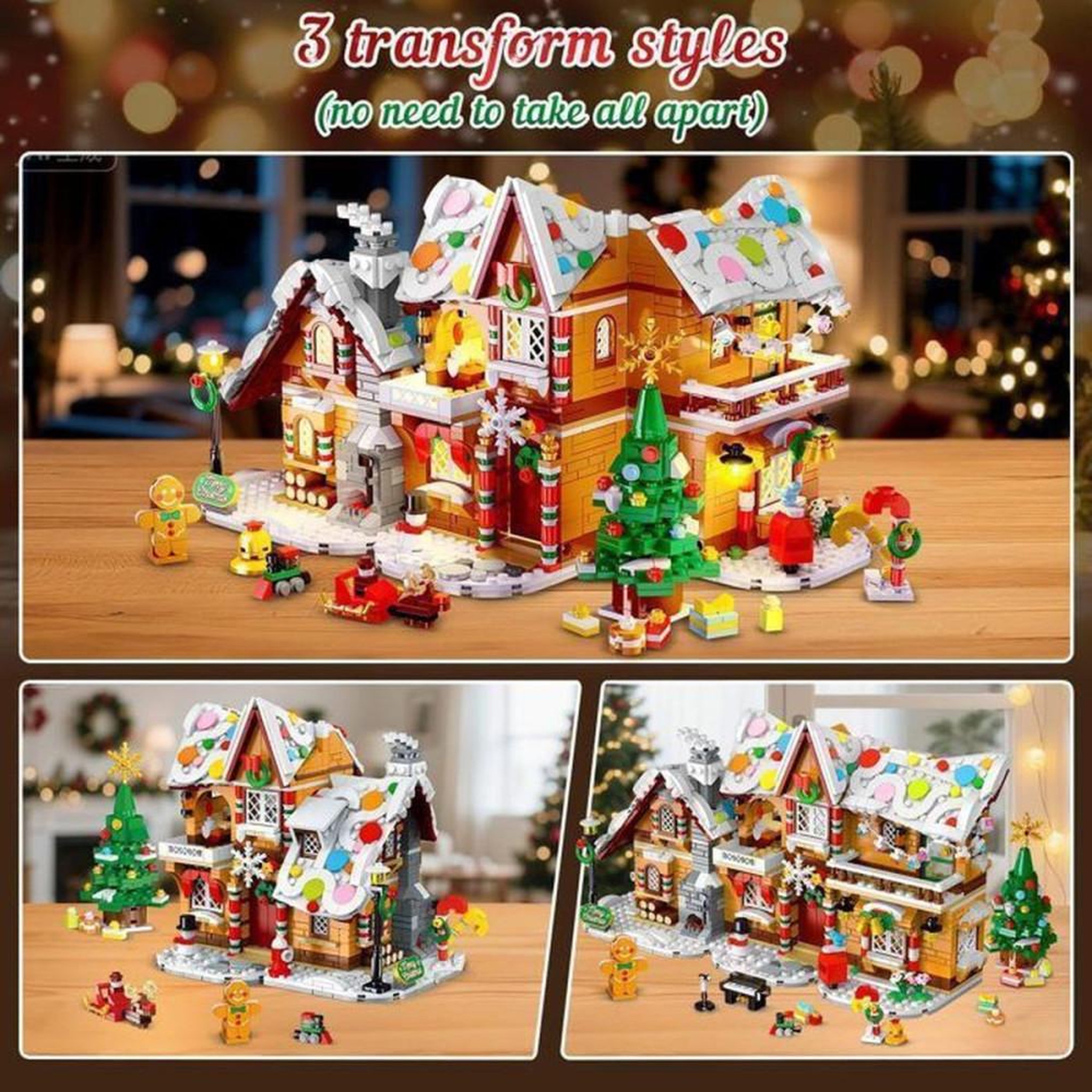 Voir la diapositive 2 : Maison de Noël en briques avec éclairage LED 1421 pièces, 3 modèles, thème pain d'épice, accessoires festifs, à monter soi-même, dès 8 ans