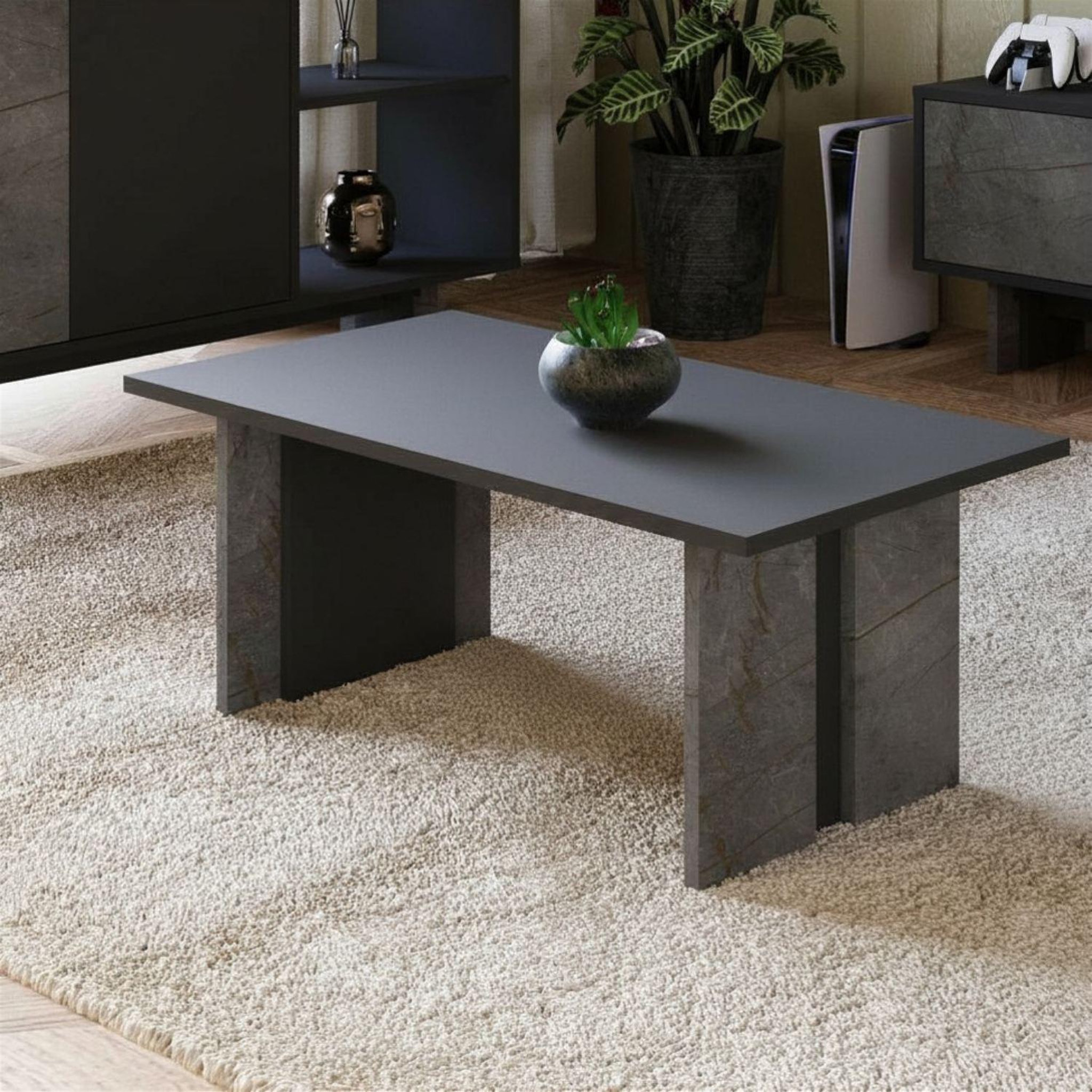 Voir la diapositive 2 : Habitat et Jardin Table basse en bois  ravello  - 90 x 50 x 40 cm - gris anthracite marbré