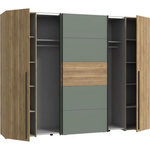 MARKET24 Armoire - Décor Chene et vert Sauge - 2 portes battantes + 2 portes coulissantes - L270 x P61 x H210cm - NARAGO