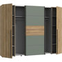 Voir la diapositive 1 : MARKET24 Armoire - Décor Chene et vert Sauge - 2 portes battantes + 2 portes coulissantes - L270 x P61 x H210cm - NARAGO