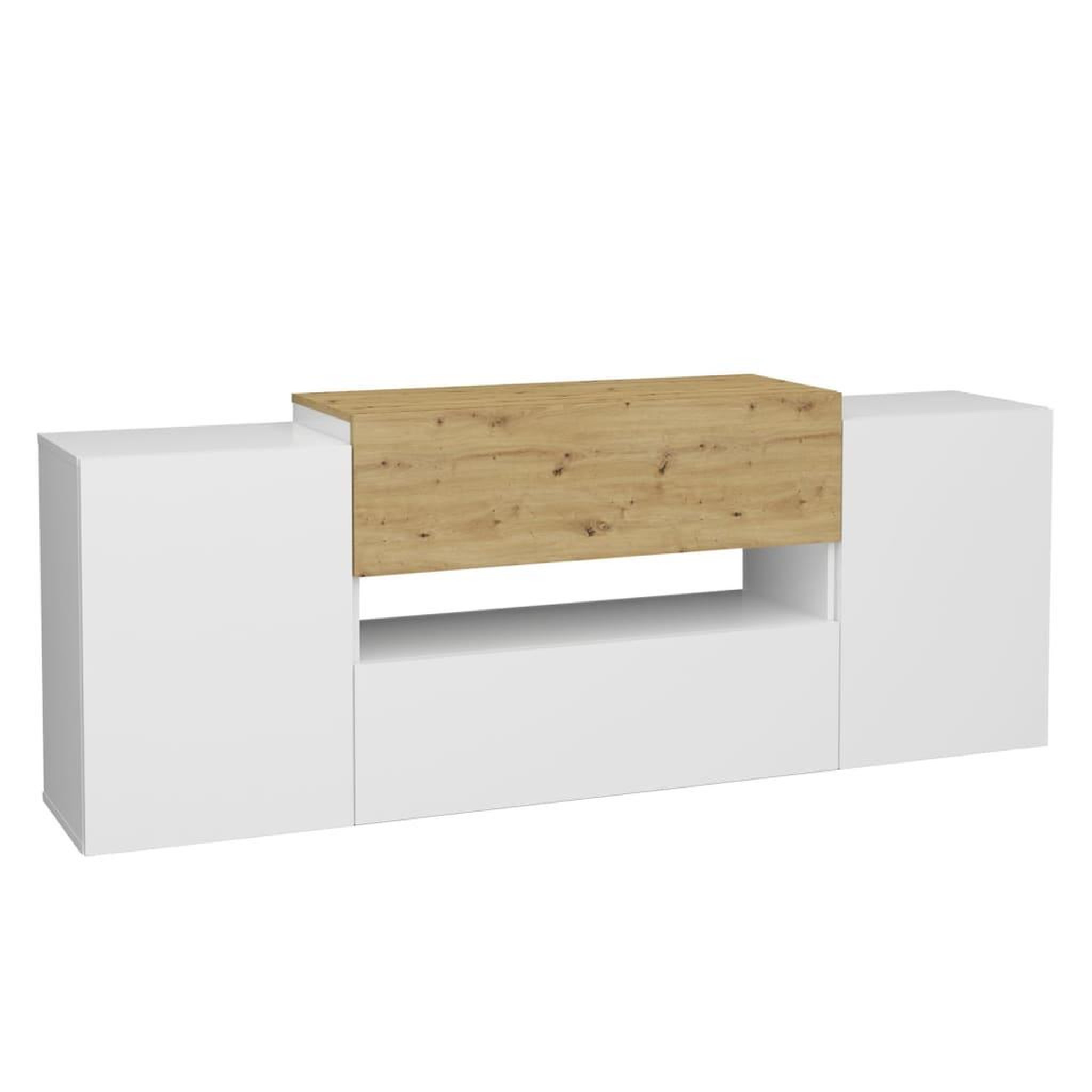Voir la diapositive 2 : FMD FMD Meuble TV/Hi-Fi 182x33x70,2 cm Blanc et chene artisanal