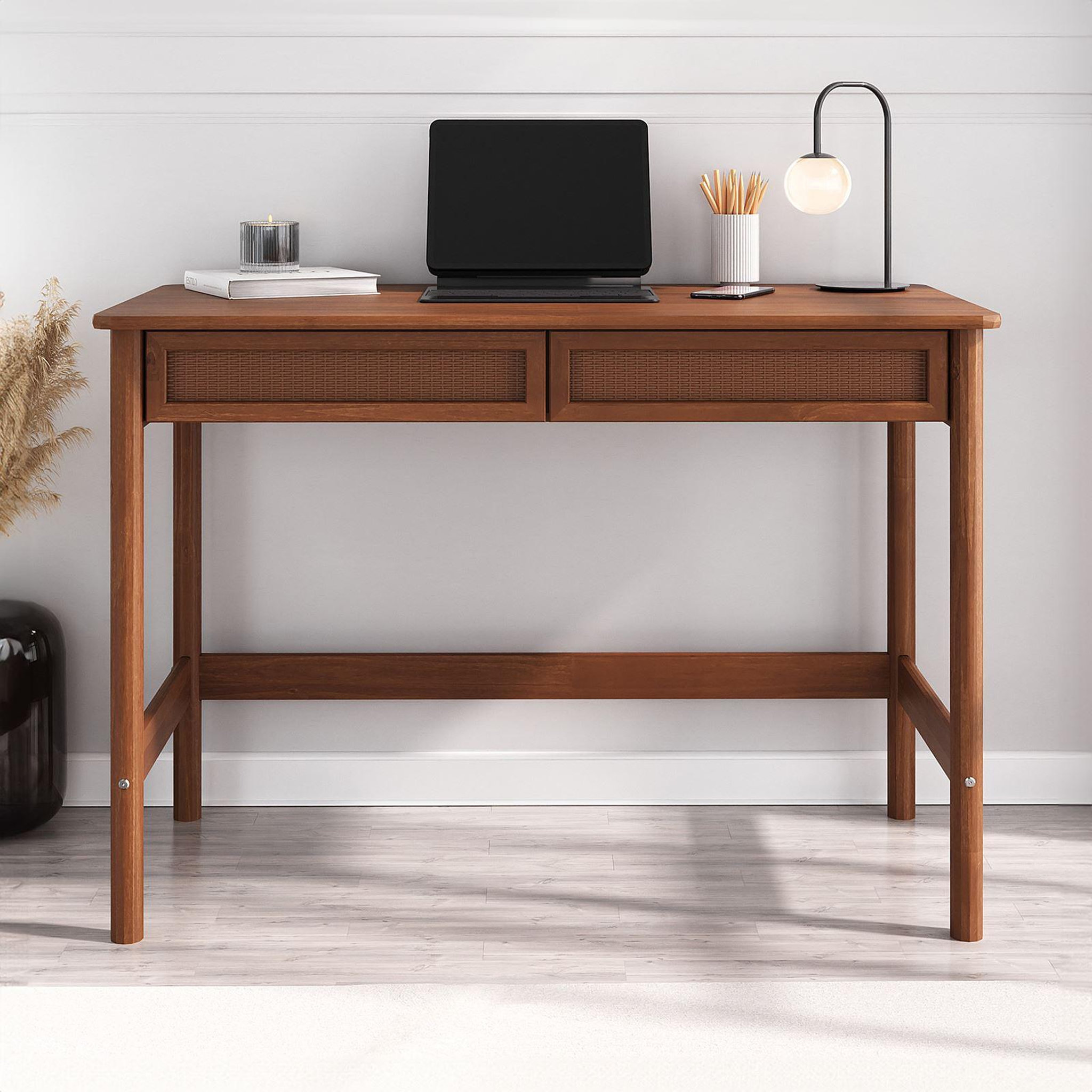 Voir la diapositive 2 : IDIMEX Bureau RODRIGO H 76 cm avec 2 tiroirs en bois massif