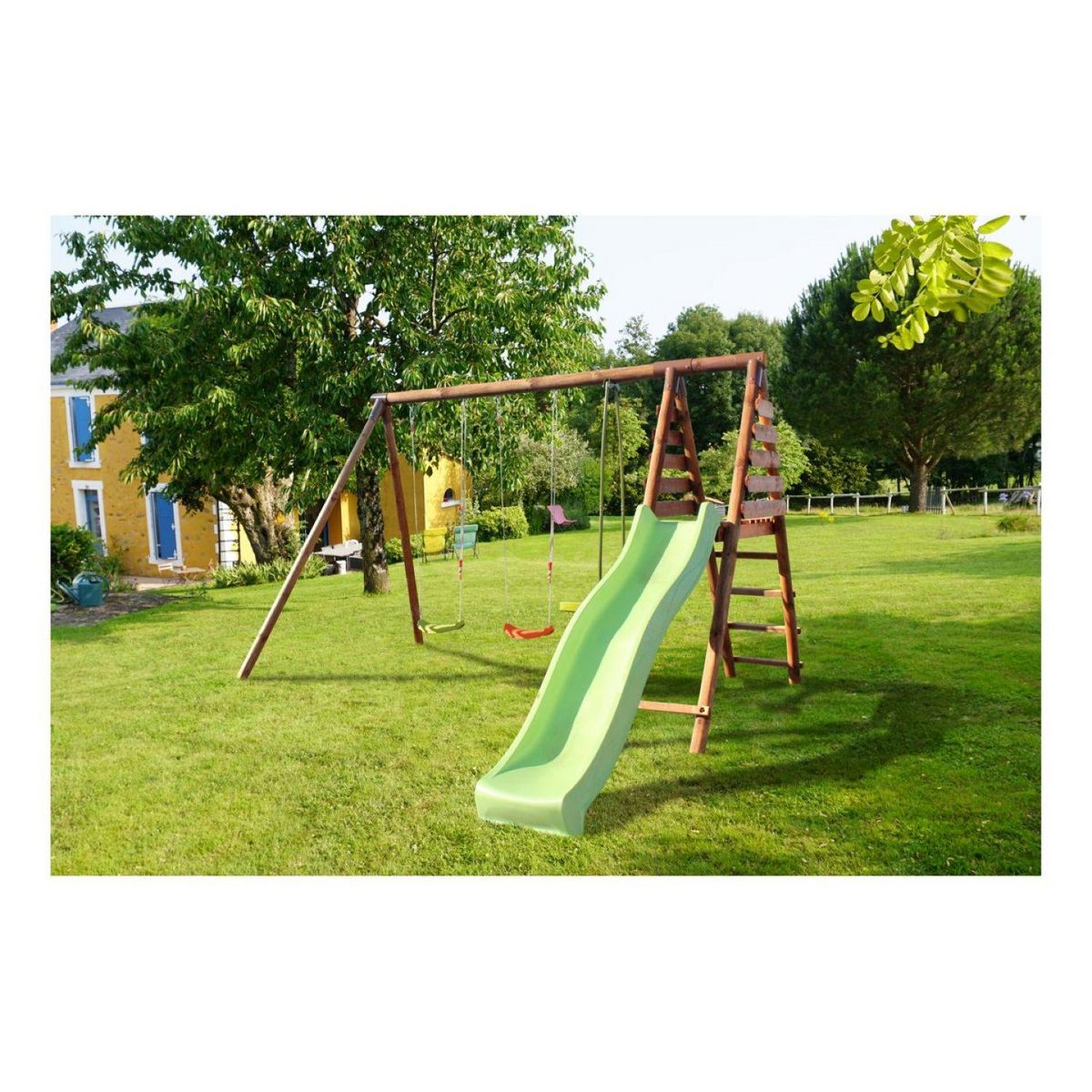 Soulet Portique balançoire avec toboggan - Bois - H2,20m - VIOLETTE
