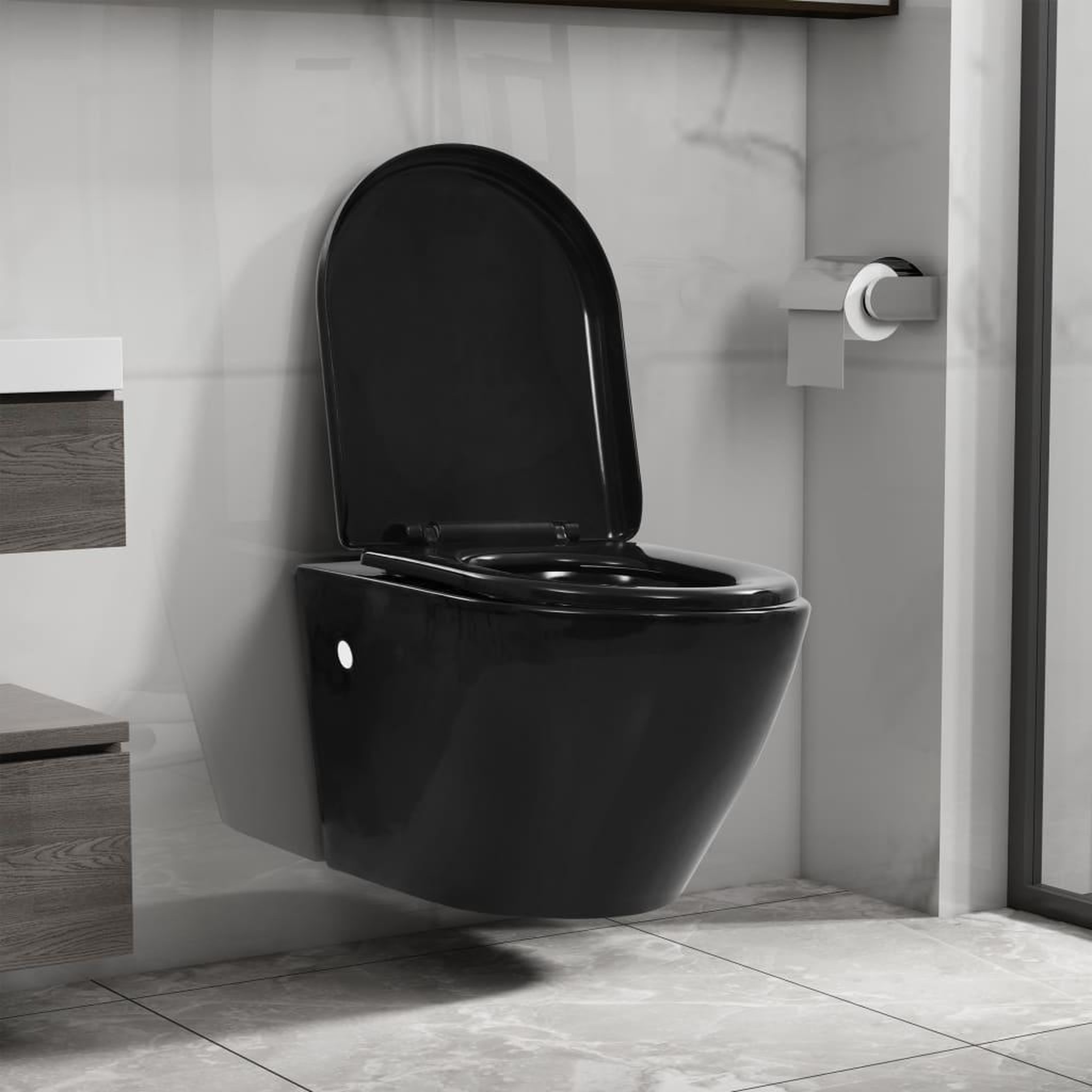 Voir la diapositive 1 : VIDAXL Toilette suspendue au mur sans rebord Ceramique Noir