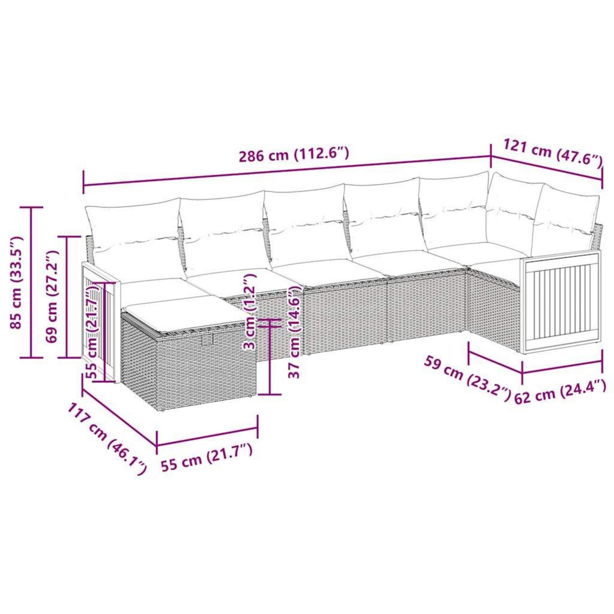 VIDAXL Salon de jardin 7 pcs avec coussins noir resine tressee