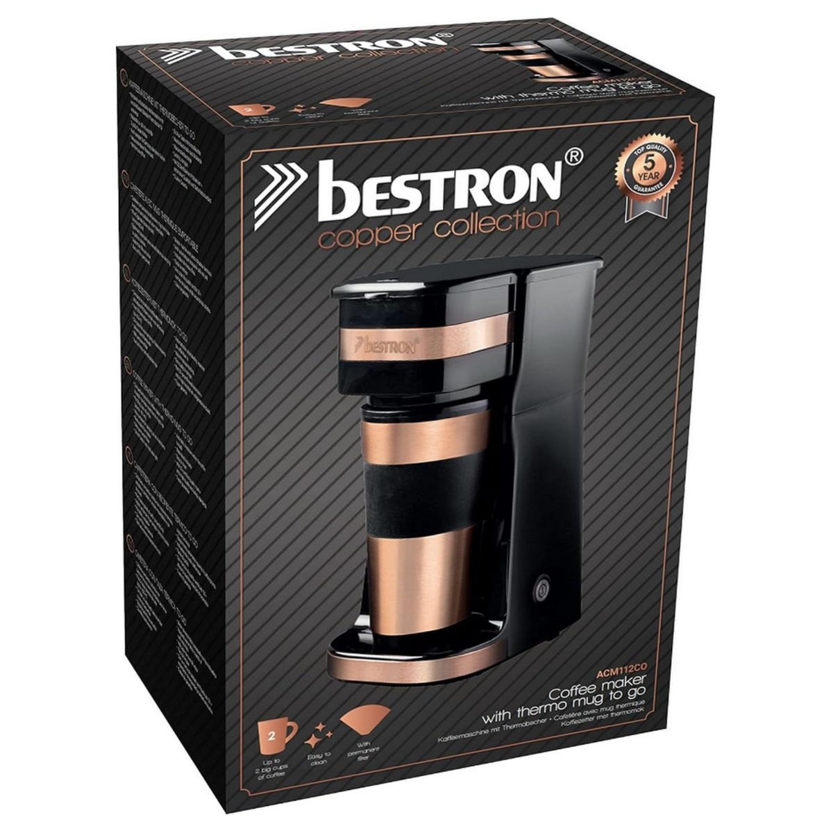 Bestron Cafetière isotherme 2 tasses 750w cuivre - ACM112CO