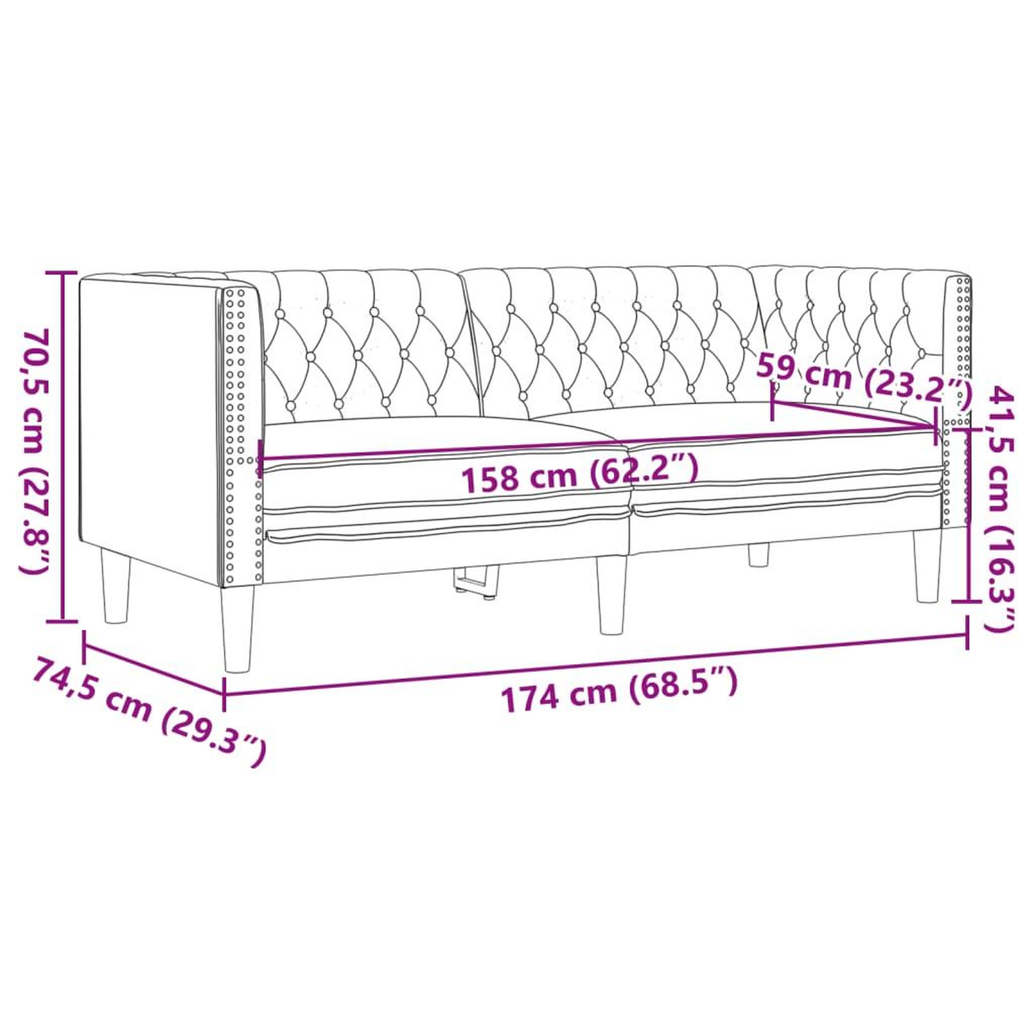 Voir la diapositive 6 : VIDAXL Canape a 2 places Chesterfield cappuccino similicuir