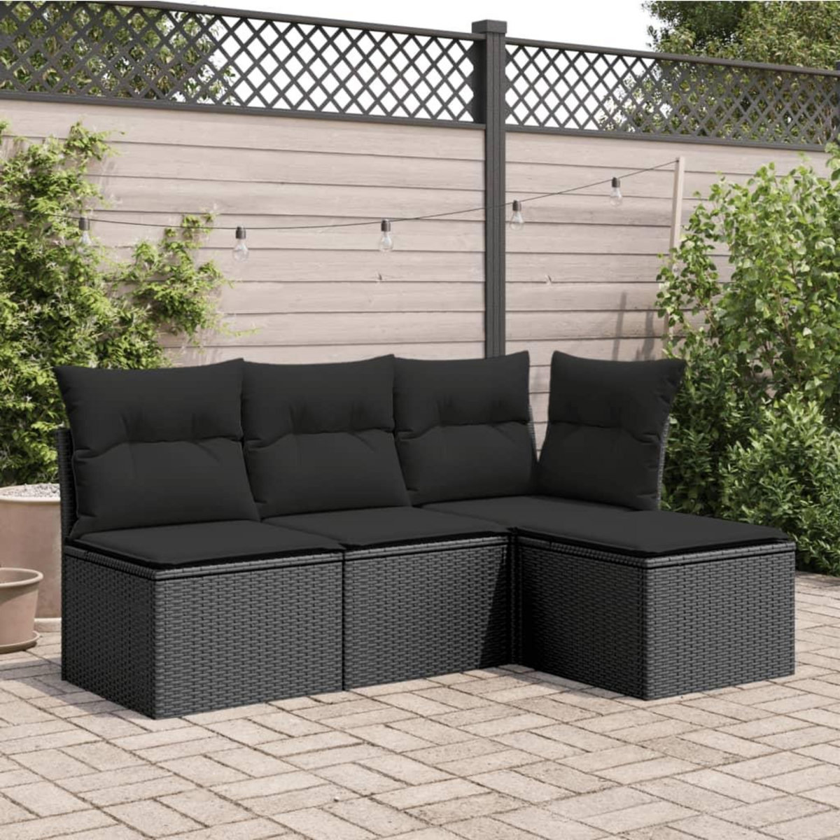 VIDAXL Tabouret de jardin avec coussin noir 55x55x37 cm resine tressee