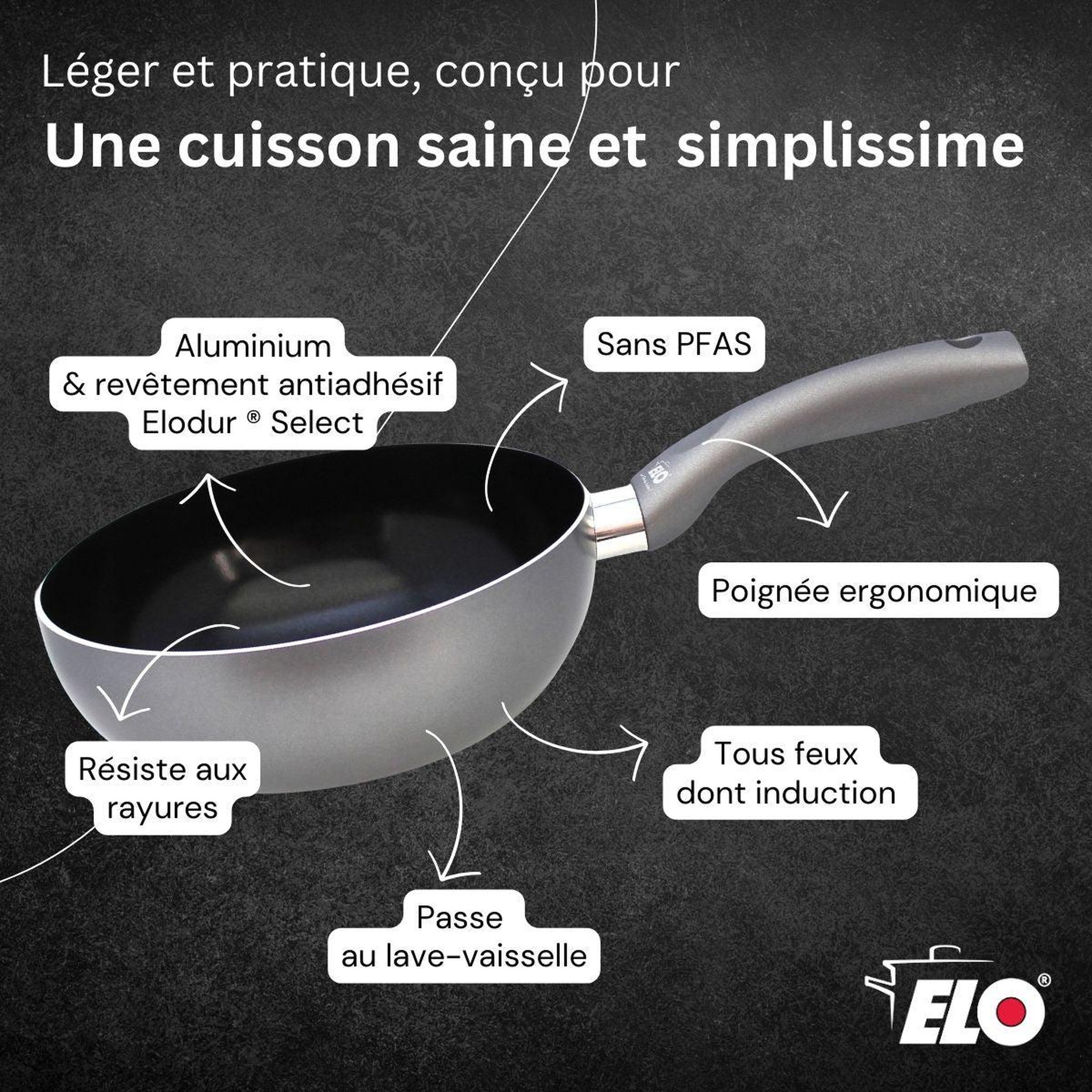 Voir la diapositive 6 : ELO Wok 20 cm antiadhésif sans pfas elo ducato