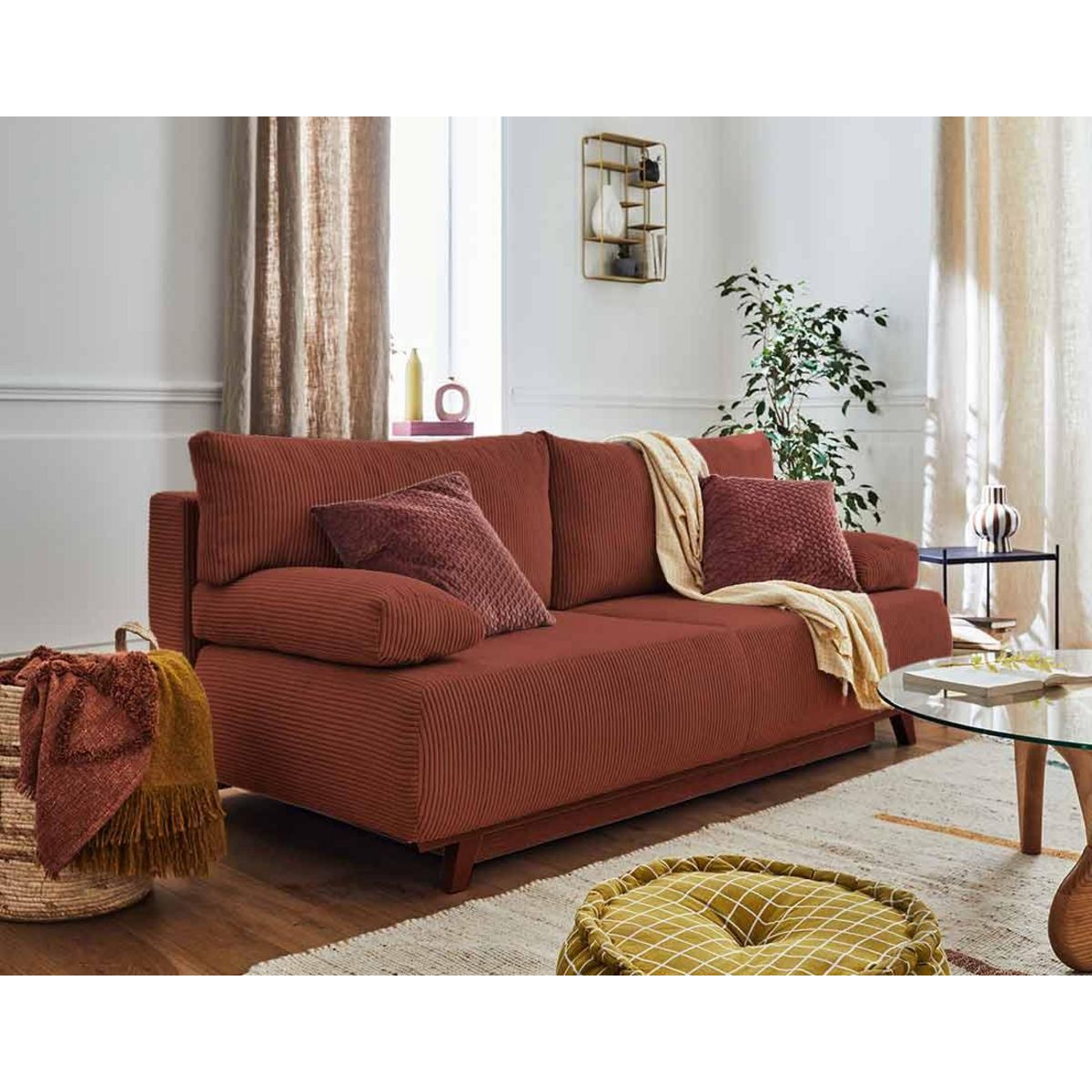 BEST MOBILIER Cristal - canapé 3 places - convertible avec coffre - en velours côtelé