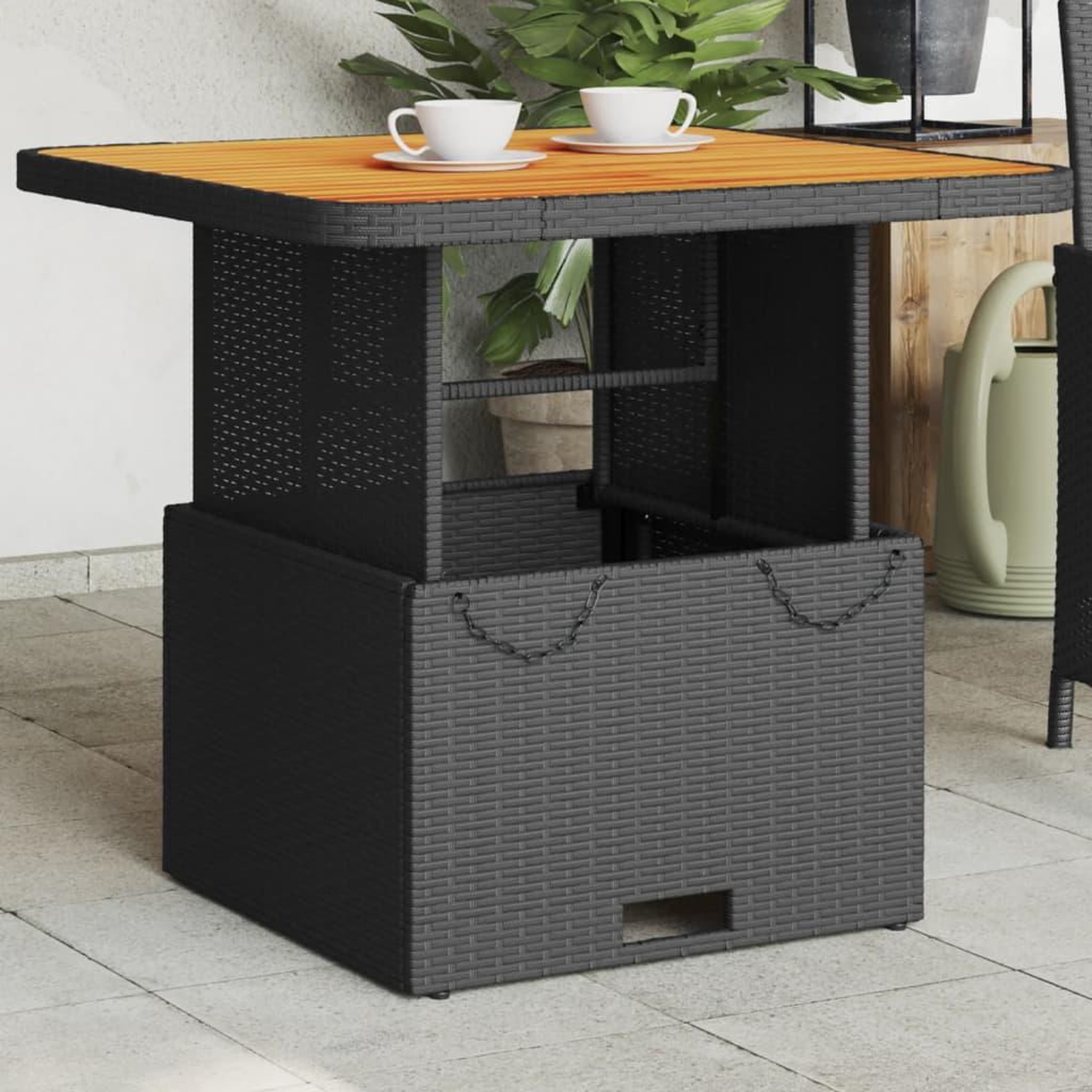 VIDAXL Table de jardin noir 80x80x71 cm resine tressee et bois acacia