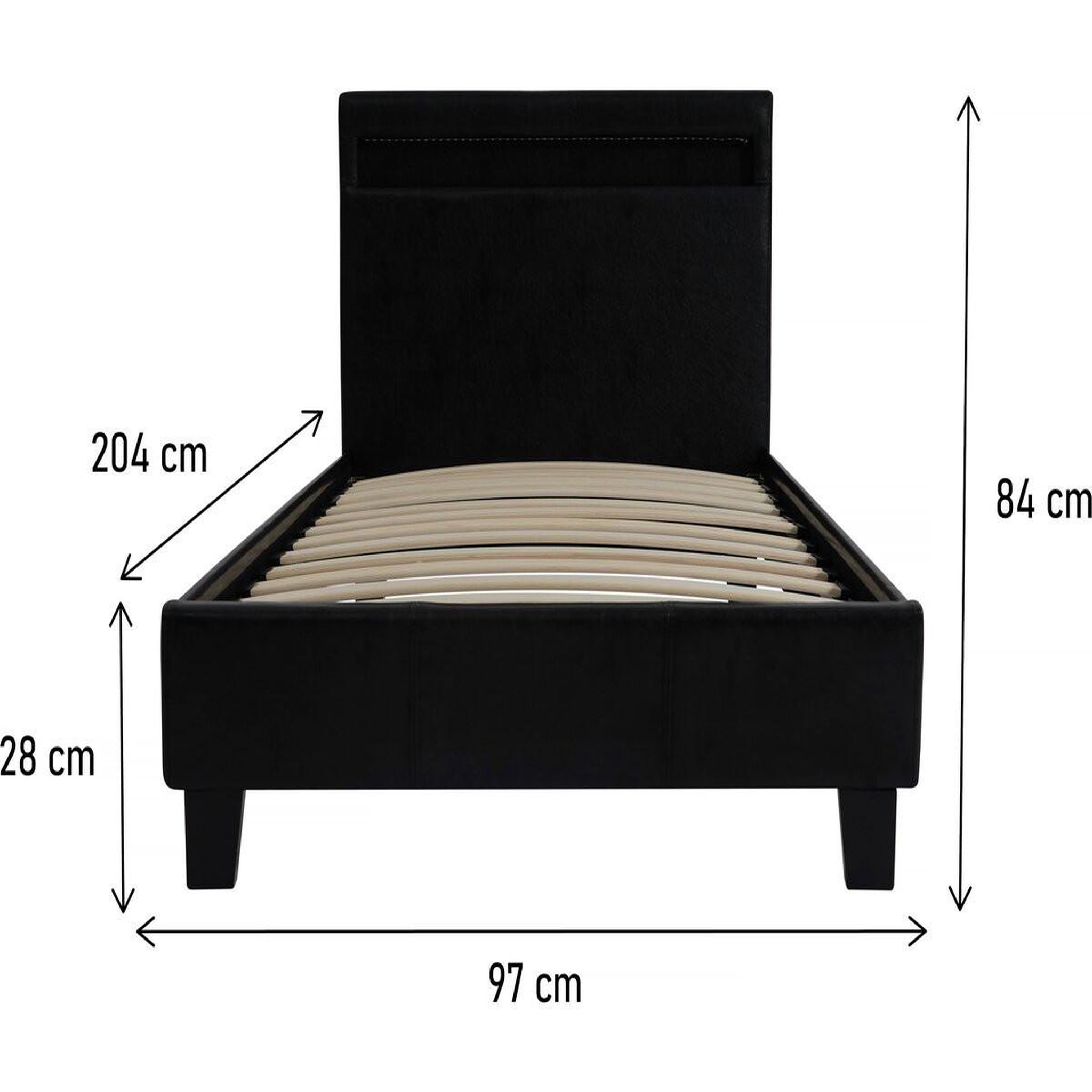 Voir la diapositive 3 : Habitat et Jardin Lit avec LED  Maria  90 x 190 cm - Noir