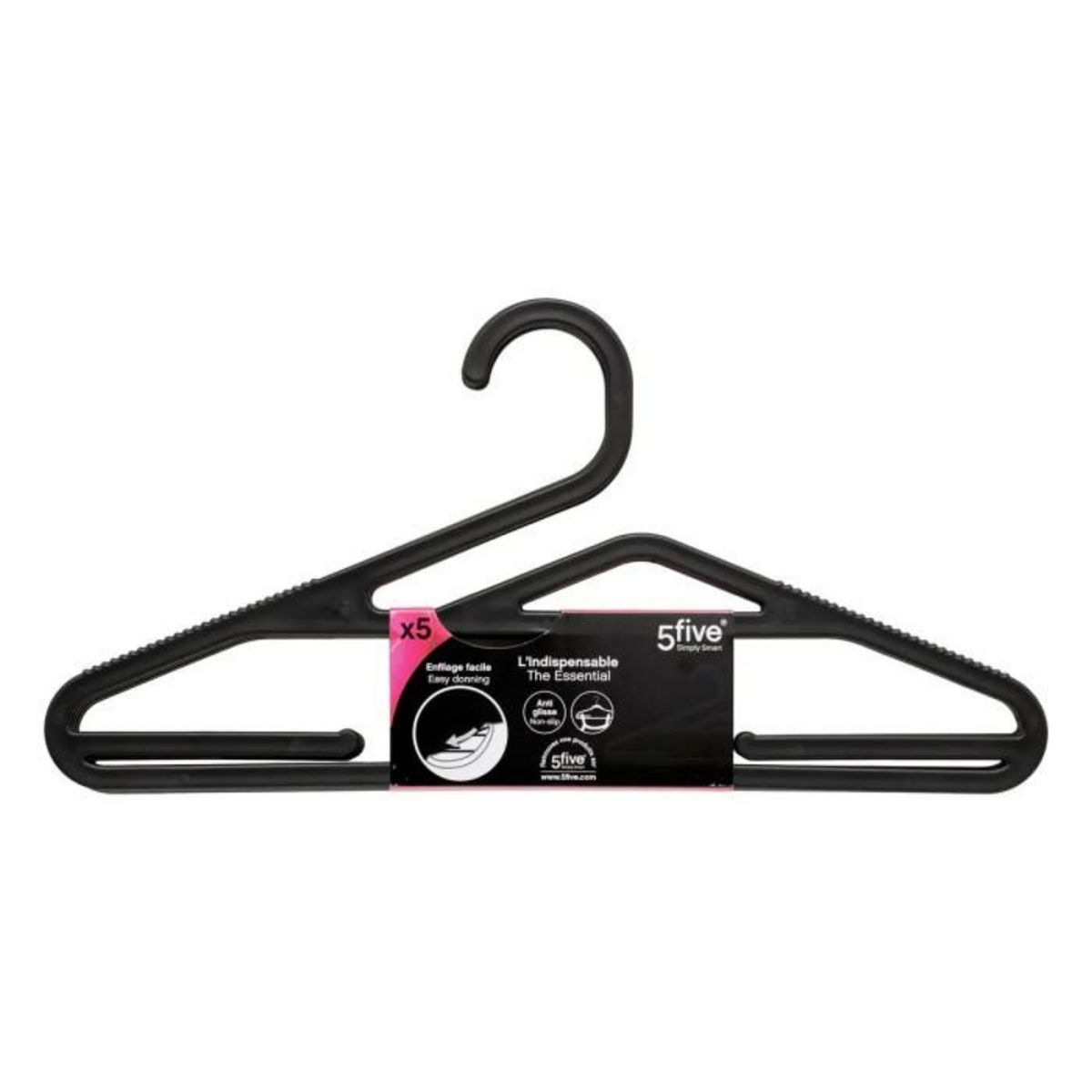 FIVE Lot de 5 Cintres Antidérapants  Hang'up  41cm Noir