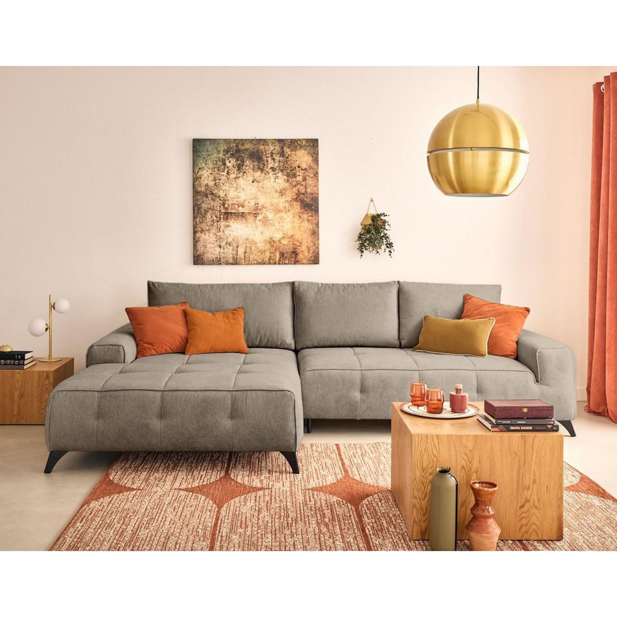 BEST MOBILIER Rimini - canapé d'angle gauche 4 places convertible avec coffre en tissu texturé