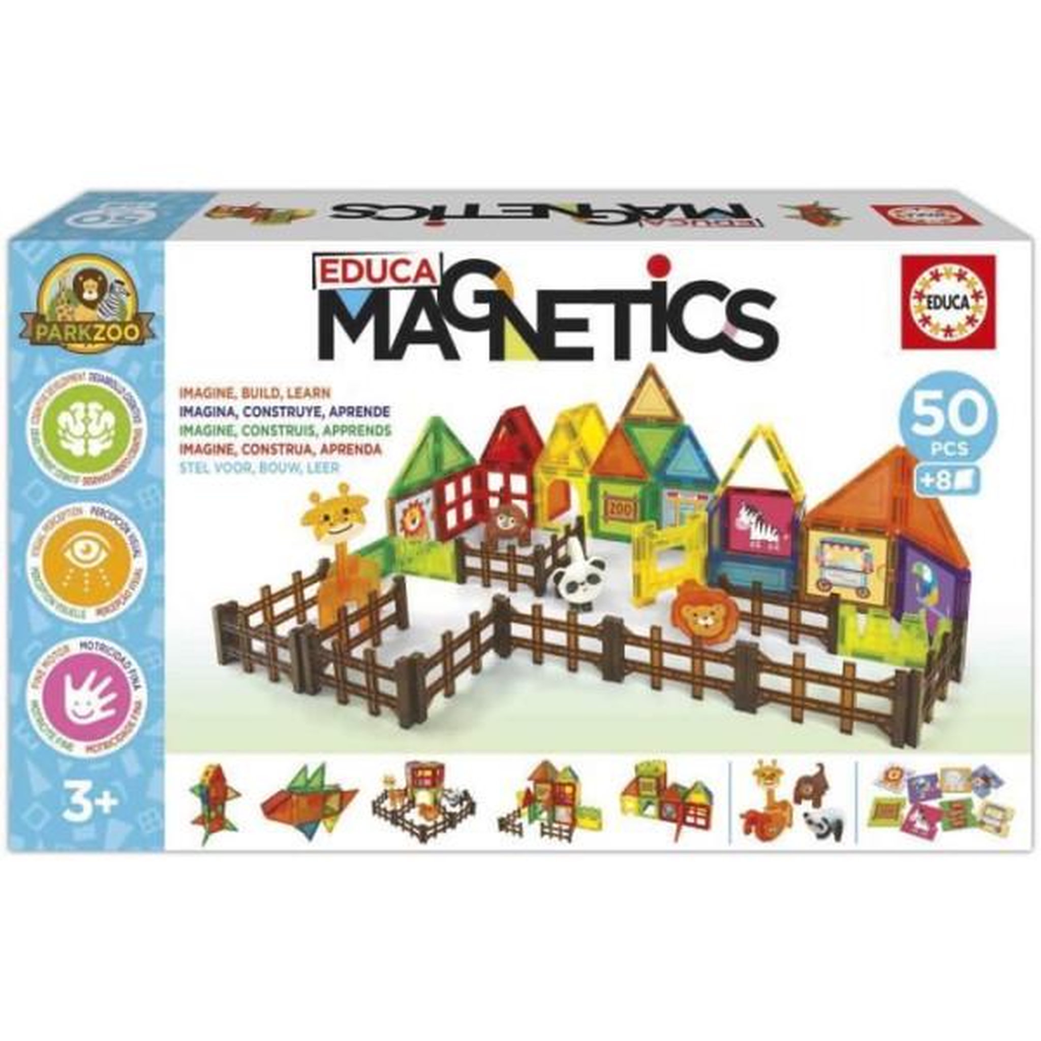 EDUCA Magnetics Parc Zoo - Jeu de construction - EDUCA - 50 pieces magnétiques, 4 animaux, 8 cartes - Des 3 ans