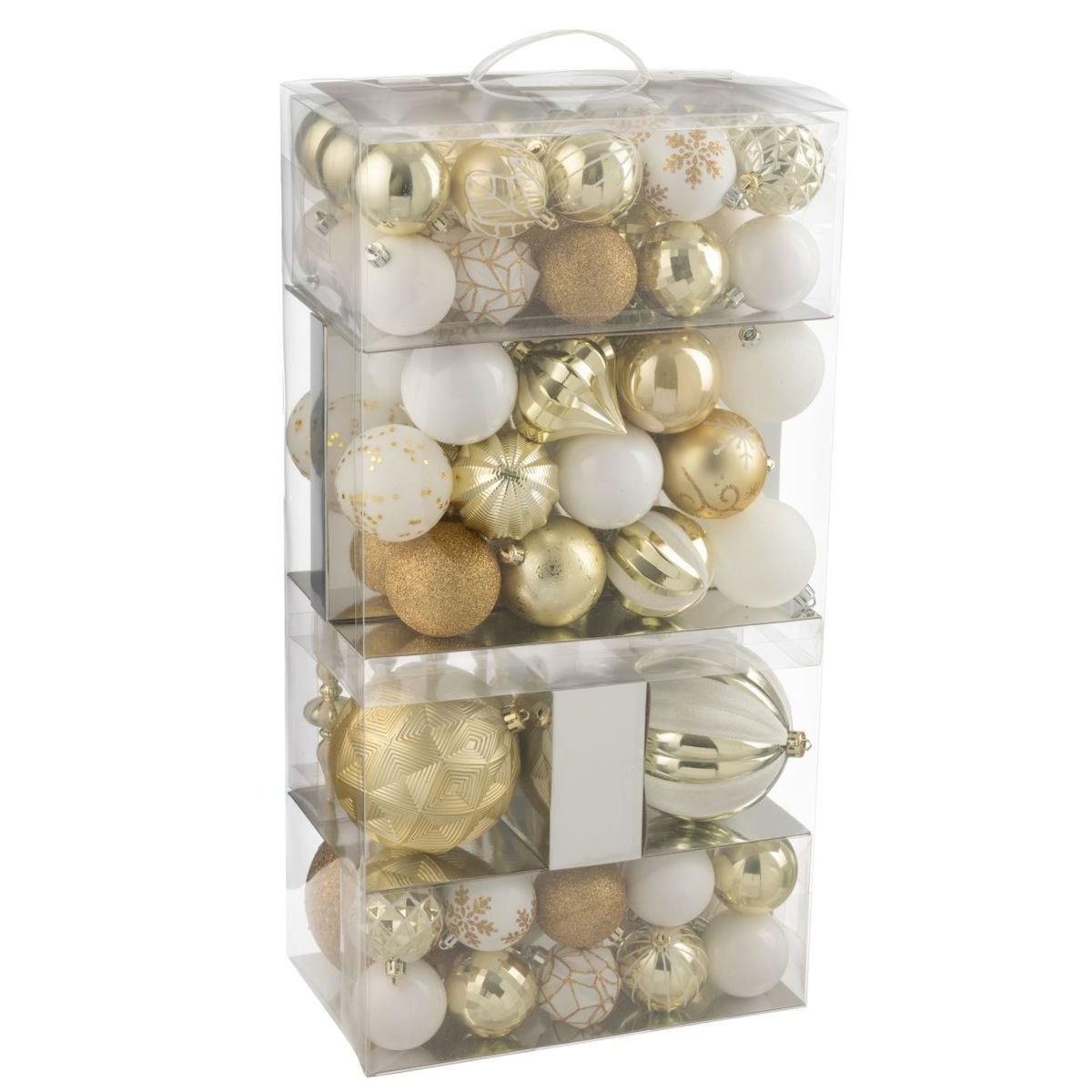 Paris Prix Lot de 80 Boules de Noël  Night  58cm Blanc & Doré