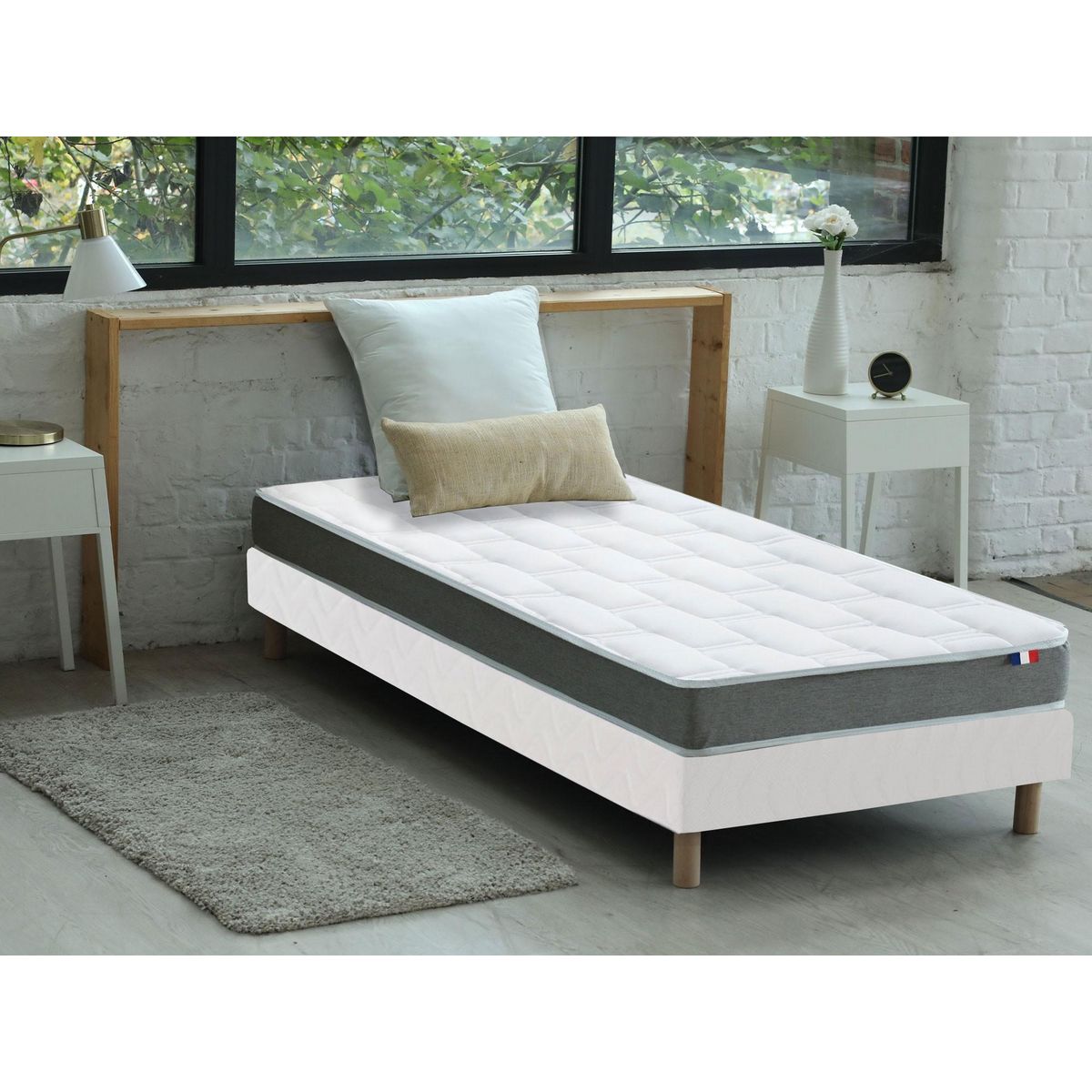 IDLITERIE Ensemble matelas mémoire de forme + sommier + oreiller + couette - fabrication 100% française - matelas bi-confort
