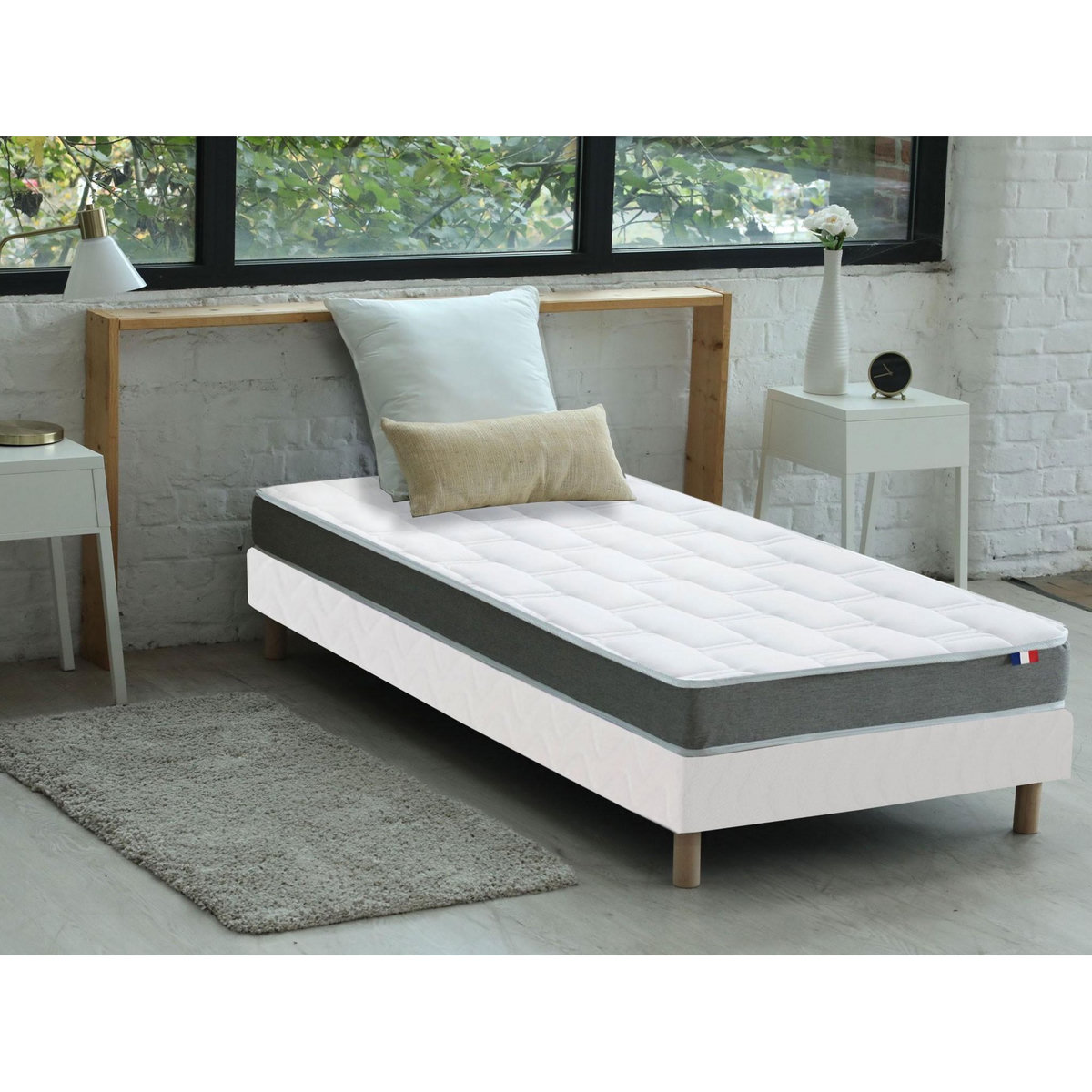 IDLITERIE Ensemble matelas mémoire de forme + sommier + oreiller + couette - fabrication 100% française - matelas bi-confort