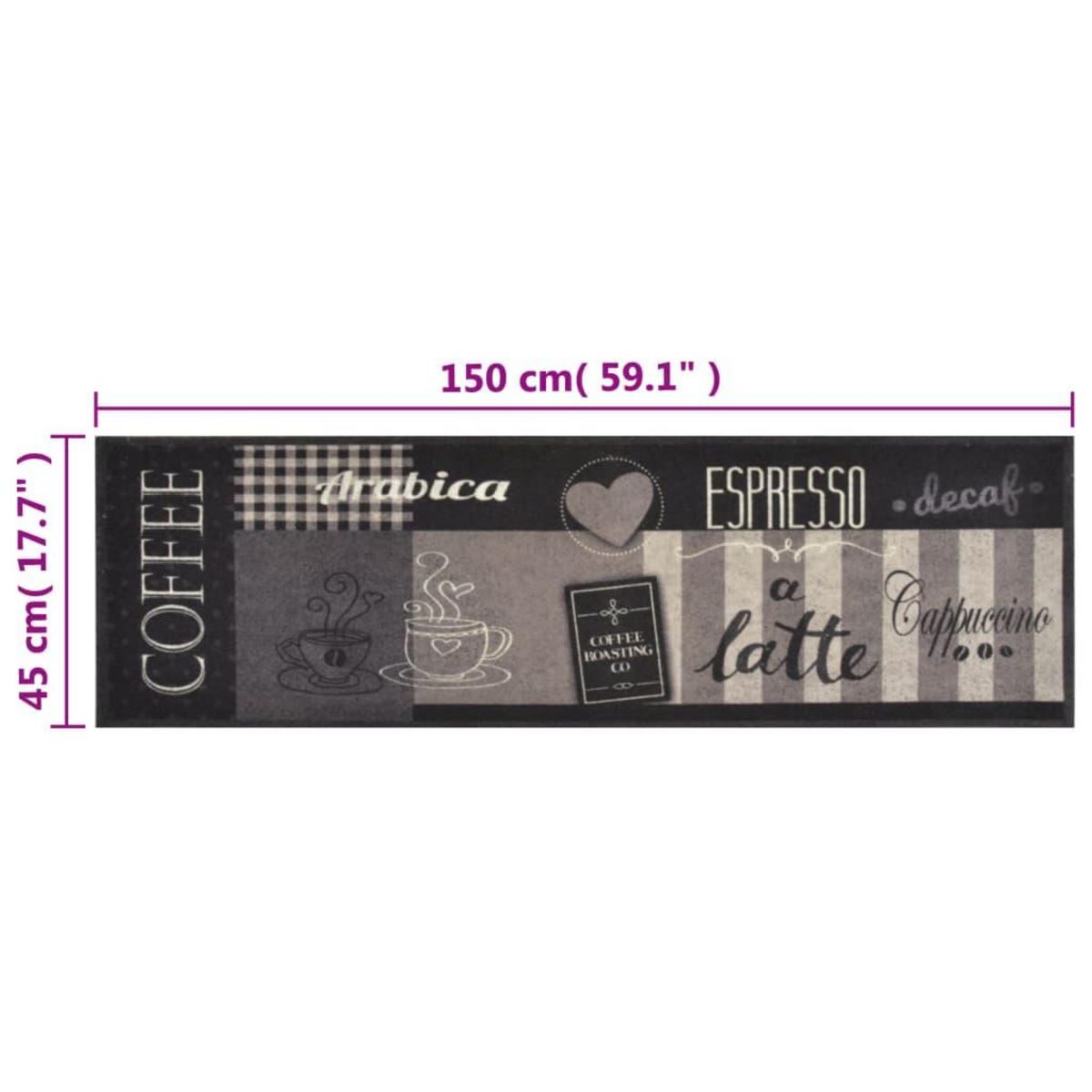 VIDAXL Tapis de cuisine lavable impression cafe noir 45x150 cm velours