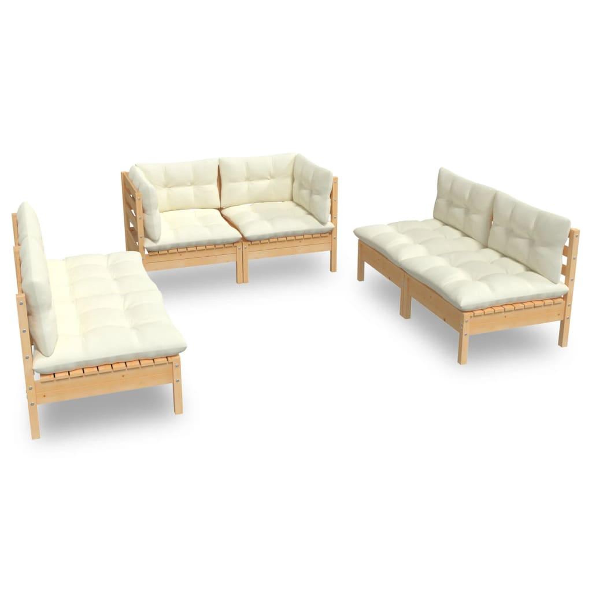 Voir la diapositive 2 : VIDAXL Salon de jardin 6 pcs avec coussins creme Bois de pin massif