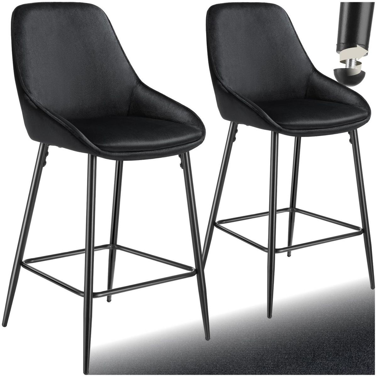 tectake Chaise de bar rembourrée avec une housse douce Aspect velours noir/noir Ensemble de 2 pièces