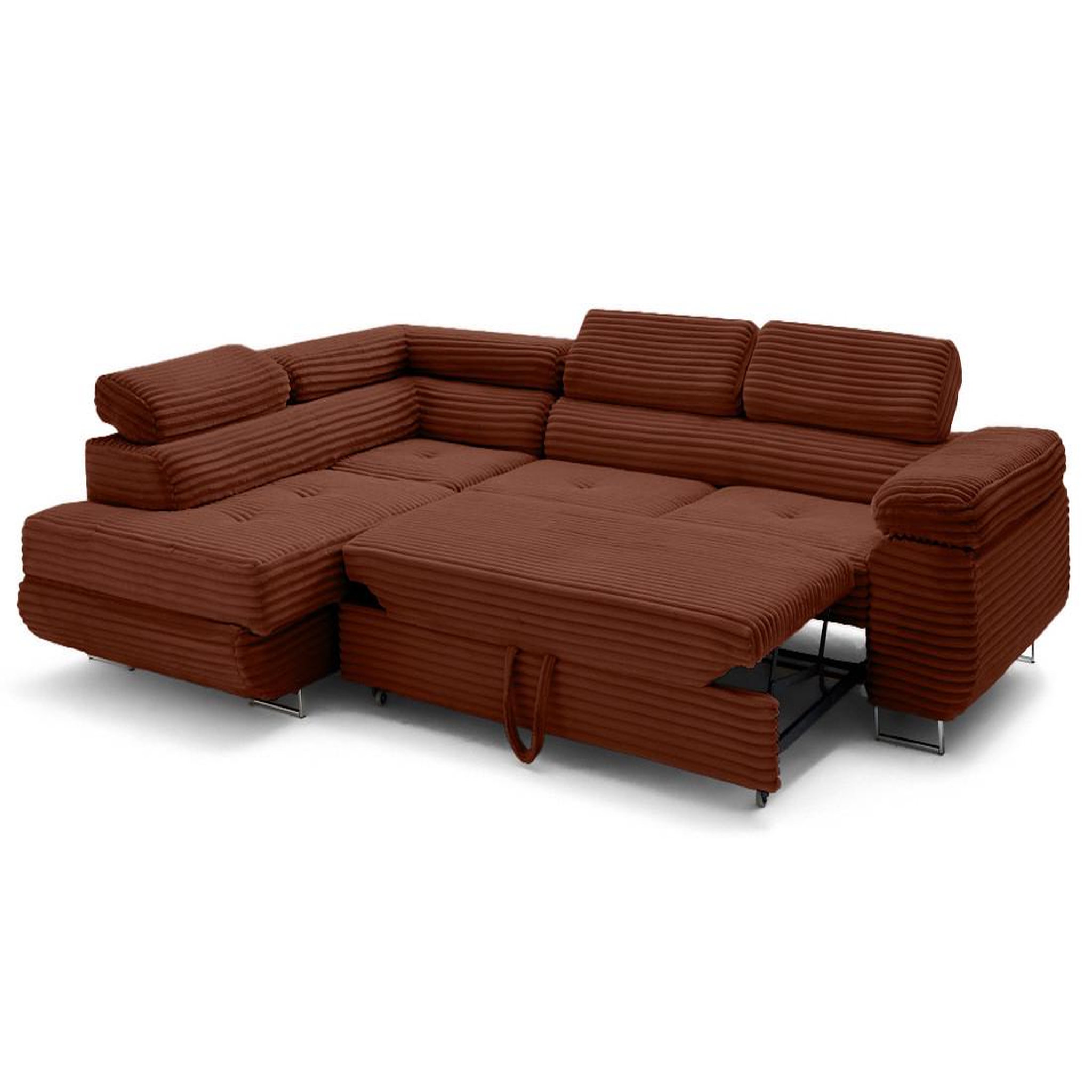 Voir la diapositive 5 : LISA DESIGN Zaria - canapé d'angle gauche 5 places convertible avec coffre et têtières en velours côtelé grosses côtes