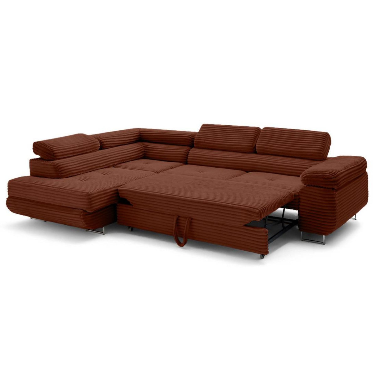 LISA DESIGN Zaria - canapé d'angle gauche 5 places convertible avec coffre et têtières en velours côtelé grosses côtes