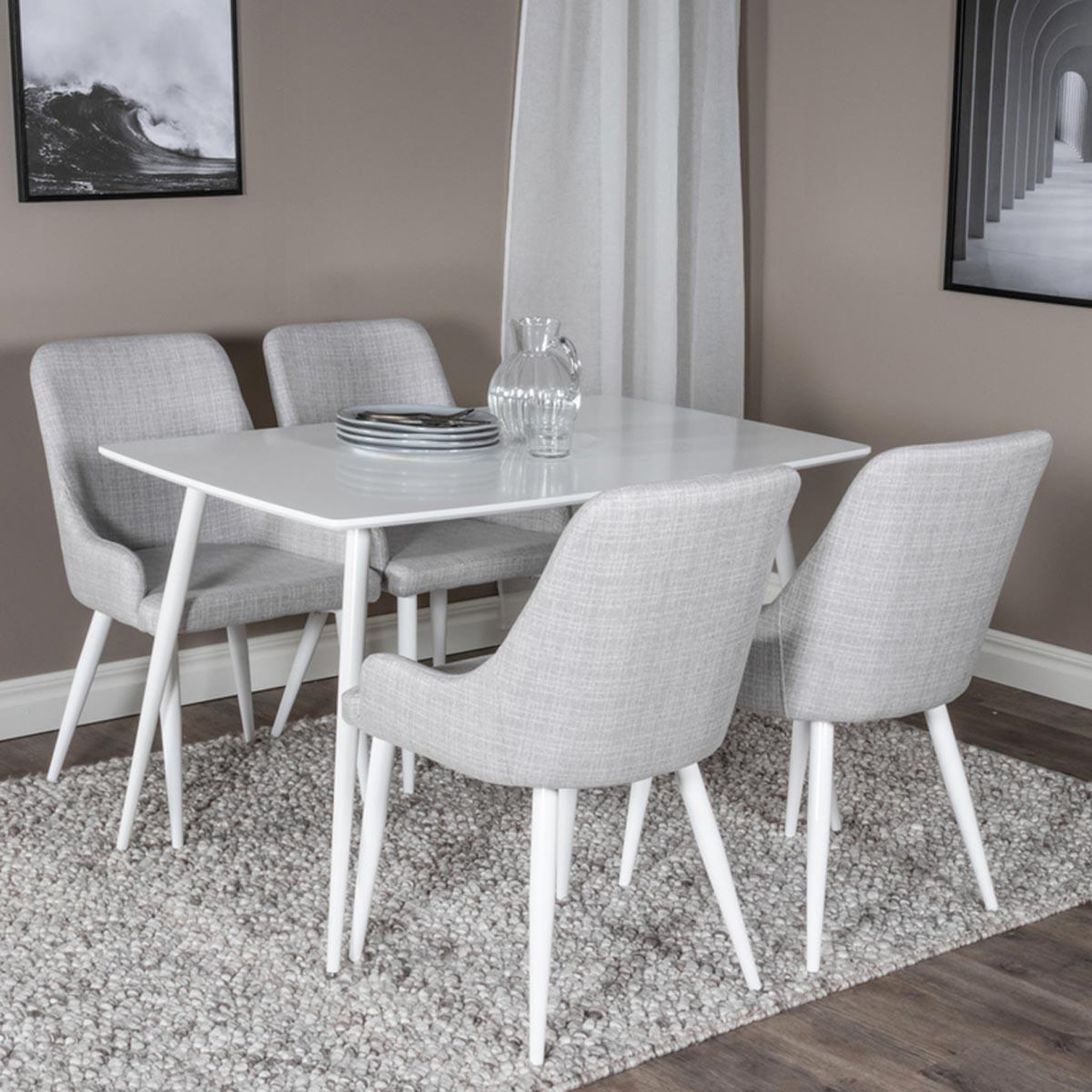 Voir la diapositive 6 : Paris Prix Ensemble table à manger & 4 chaises  polar & plaza  120cm blanc & gris