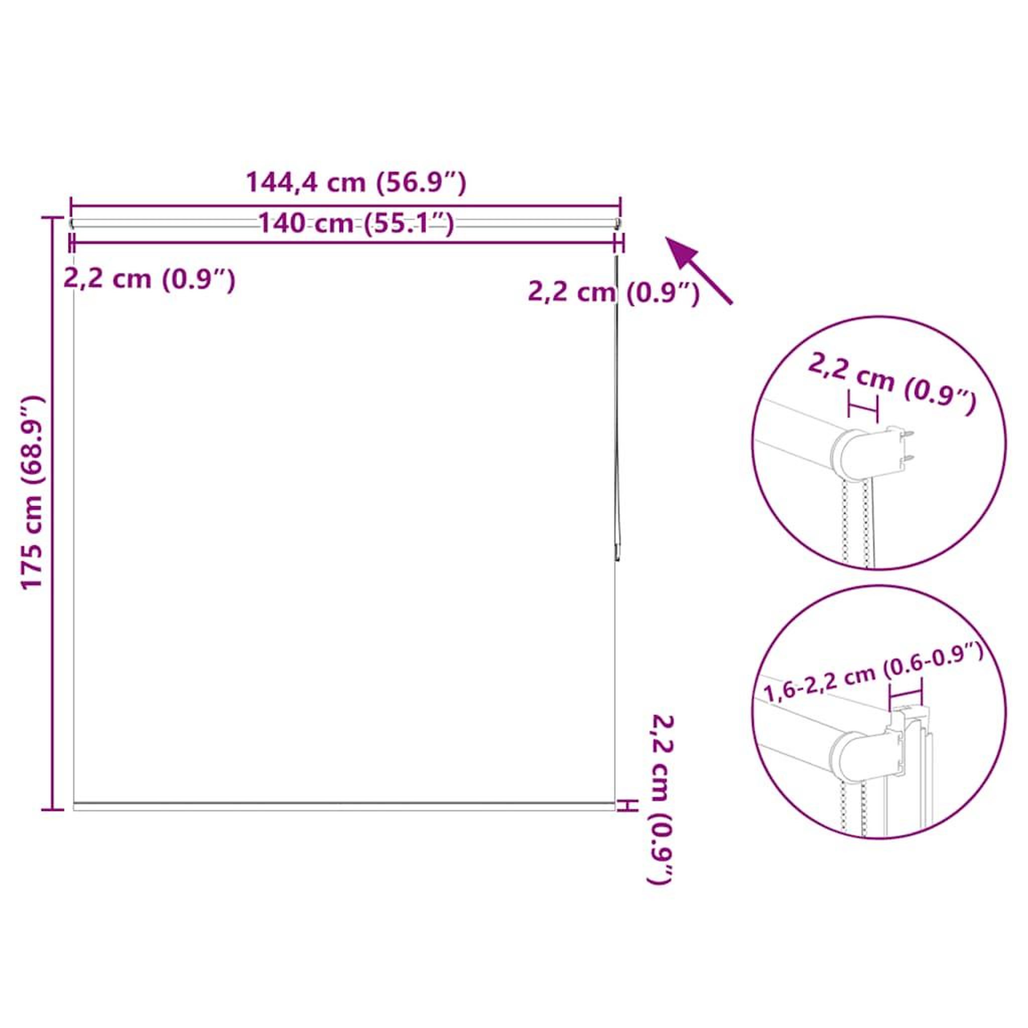 Voir la diapositive 6 : VIDAXL Store enrouleur occultant 144,4 x 175 cm, largeur du tissu 140 cm, coloris marine