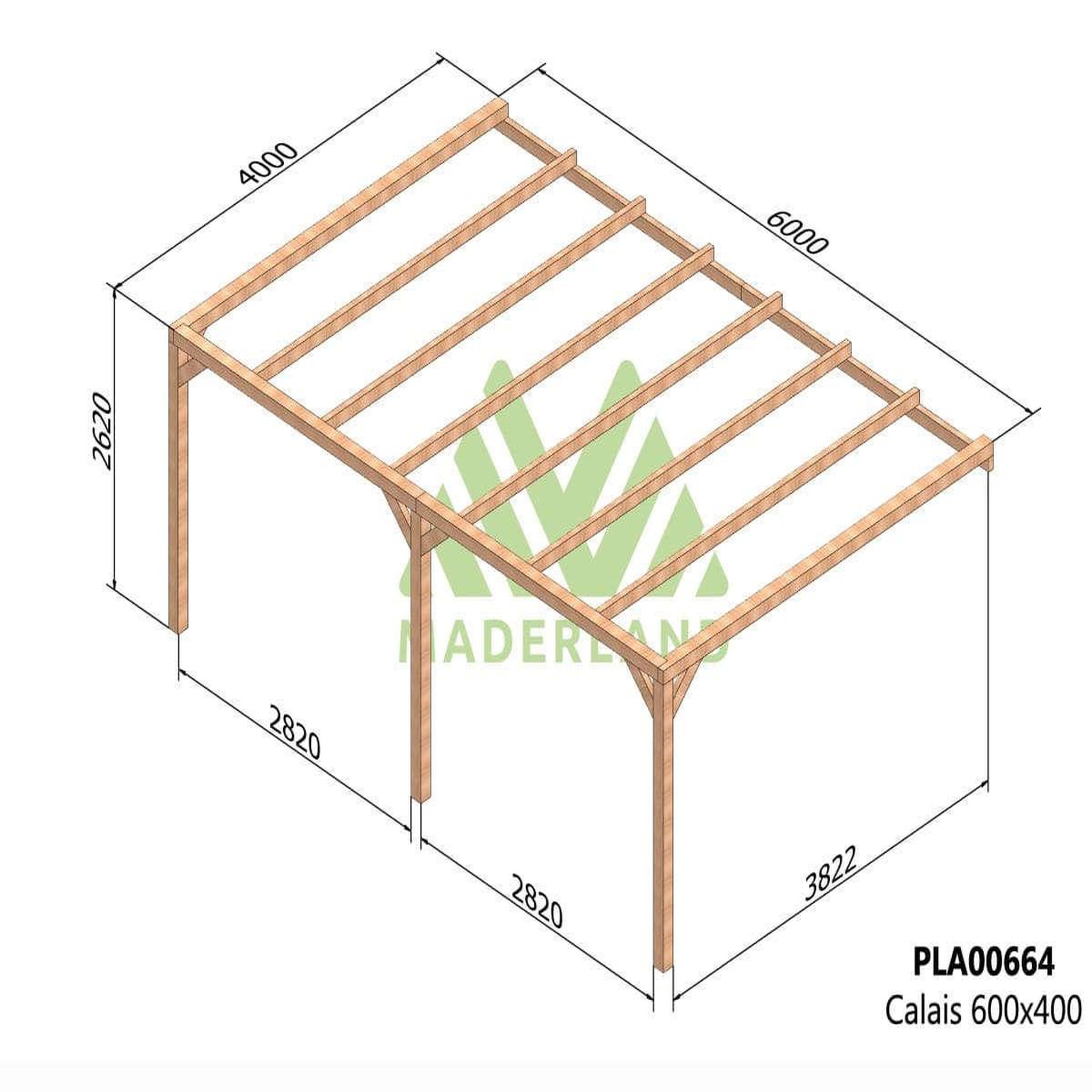 Voir la diapositive 2 : JARDIDECO Pergola adossée en lamellé-collée calais 600 x 400 cm - mardeland