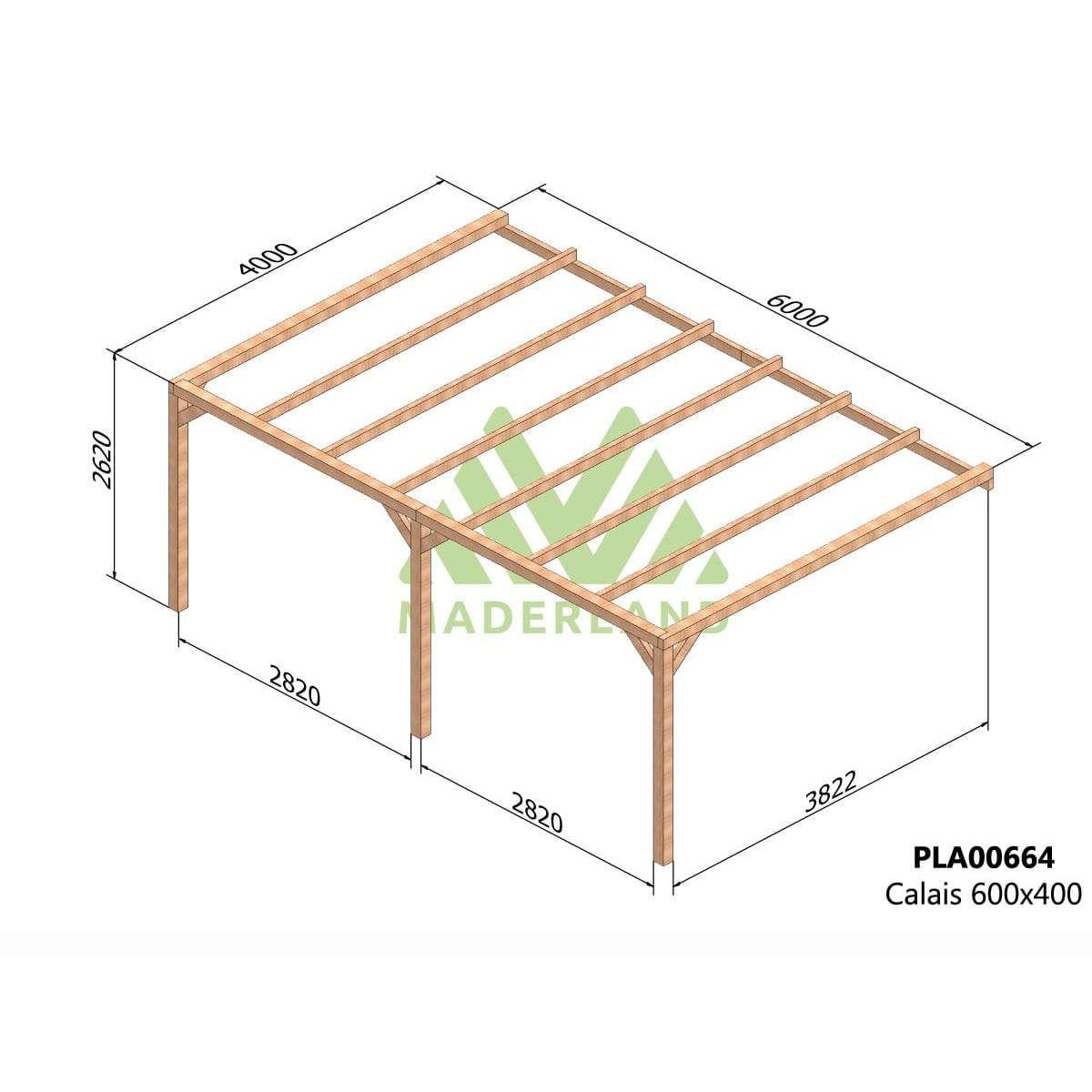 JARDIDECO Pergola adossée en lamellé-collée Calais 600 x 400 cm - Mardeland