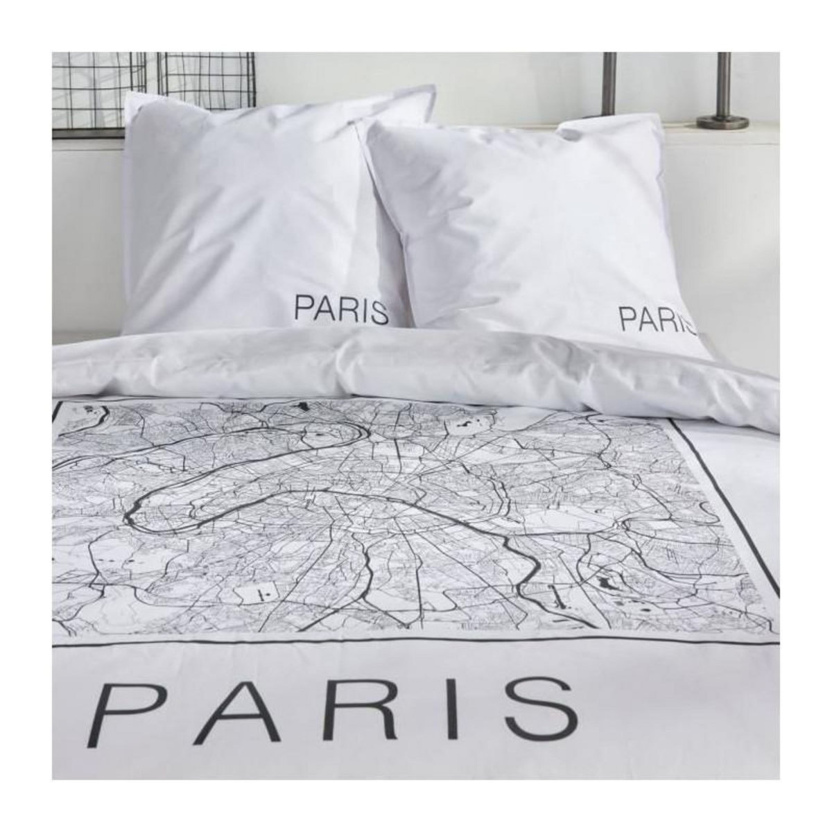 Today Parure de lit - TODAY - JAVA - 2 personnes - 240x220 cm - Coton - Imprimé Paris - Blanc