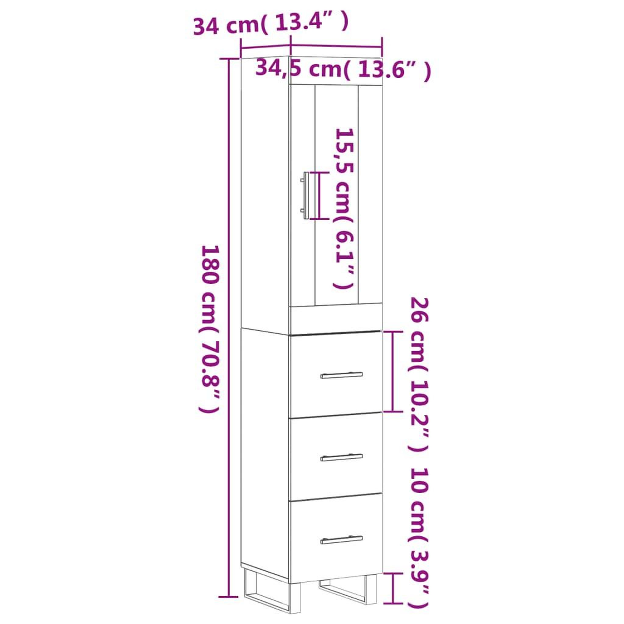 Voir la diapositive 6 : VIDAXL Buffet haut Blanc 34,5x34x180 cm Bois d'ingenierie
