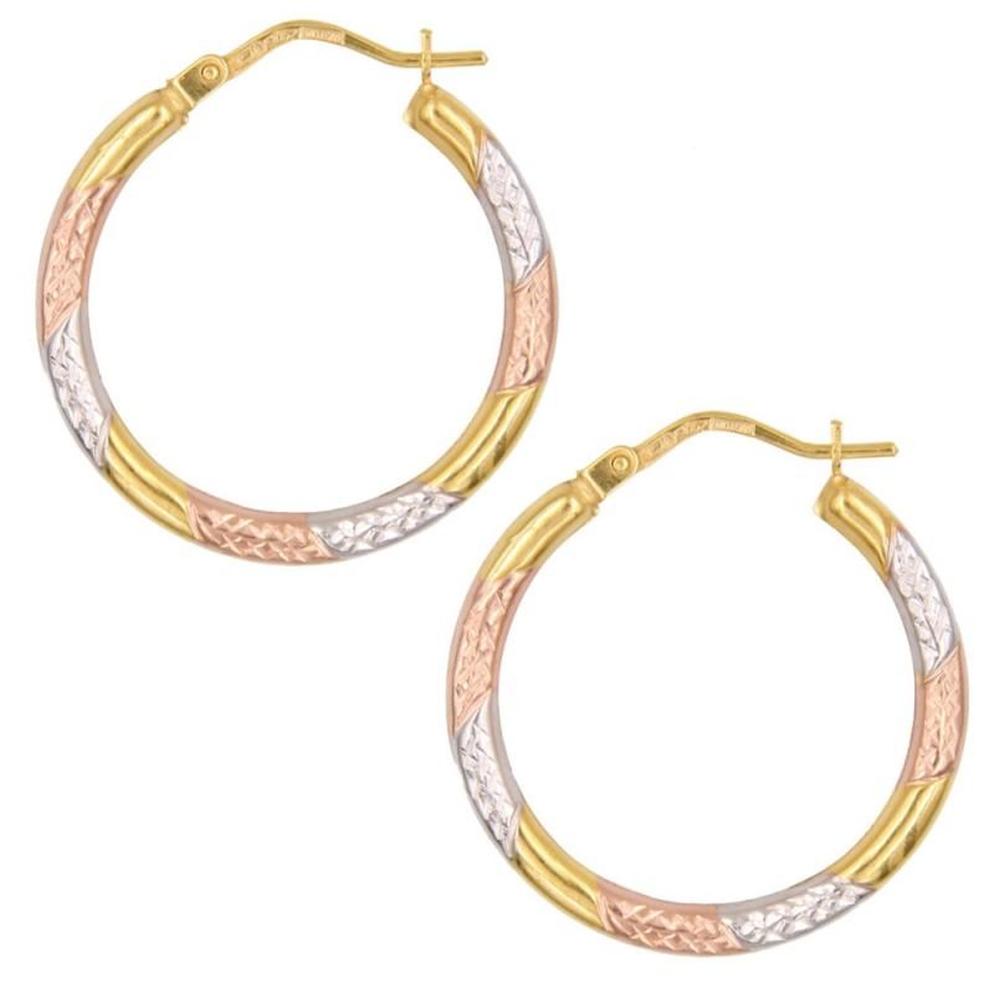 Voir la diapositive 1 : L'ATELIER D'AZUR Boucles d'Oreilles 3 Ors Jaune Blanc et Rose - Créoles