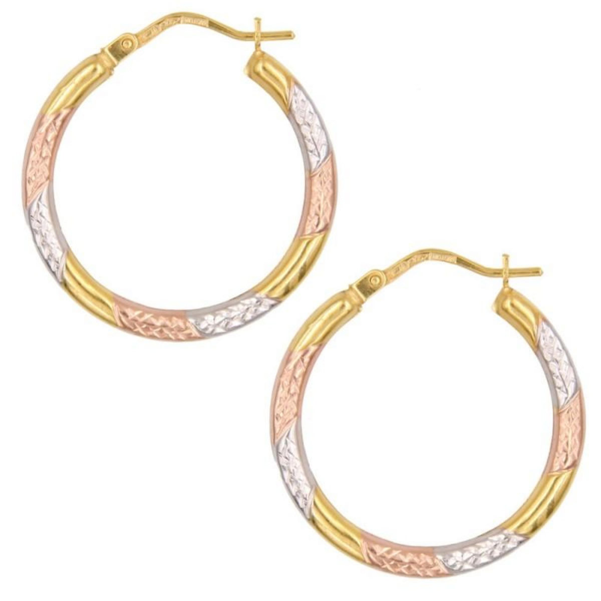 L'ATELIER D'AZUR Boucles d'Oreilles 3 Ors Jaune Blanc et Rose - Créoles