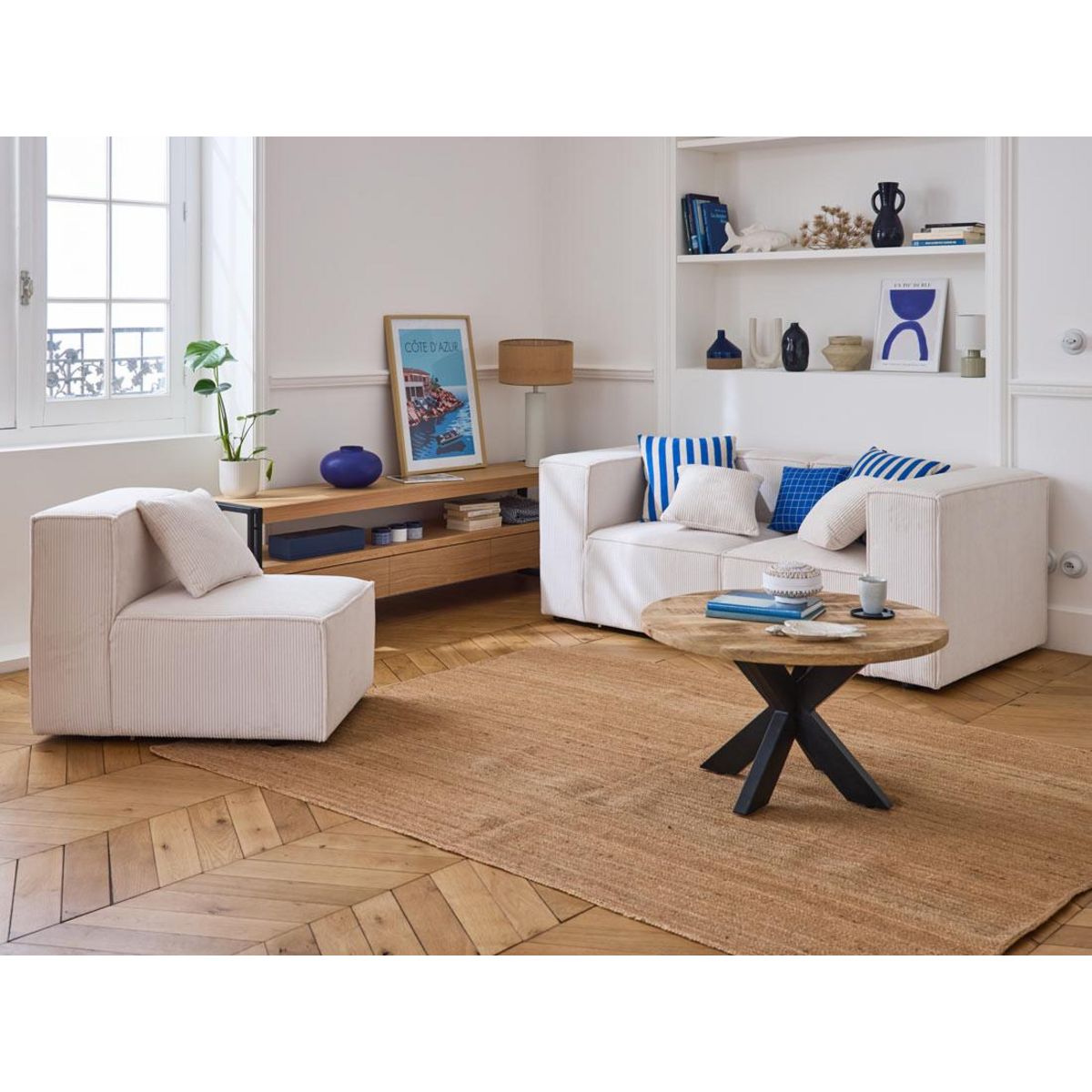 LISA DESIGN Bogota - meuble tv - bois plaquage chêne et noir - 3 tiroirs - 200 cm