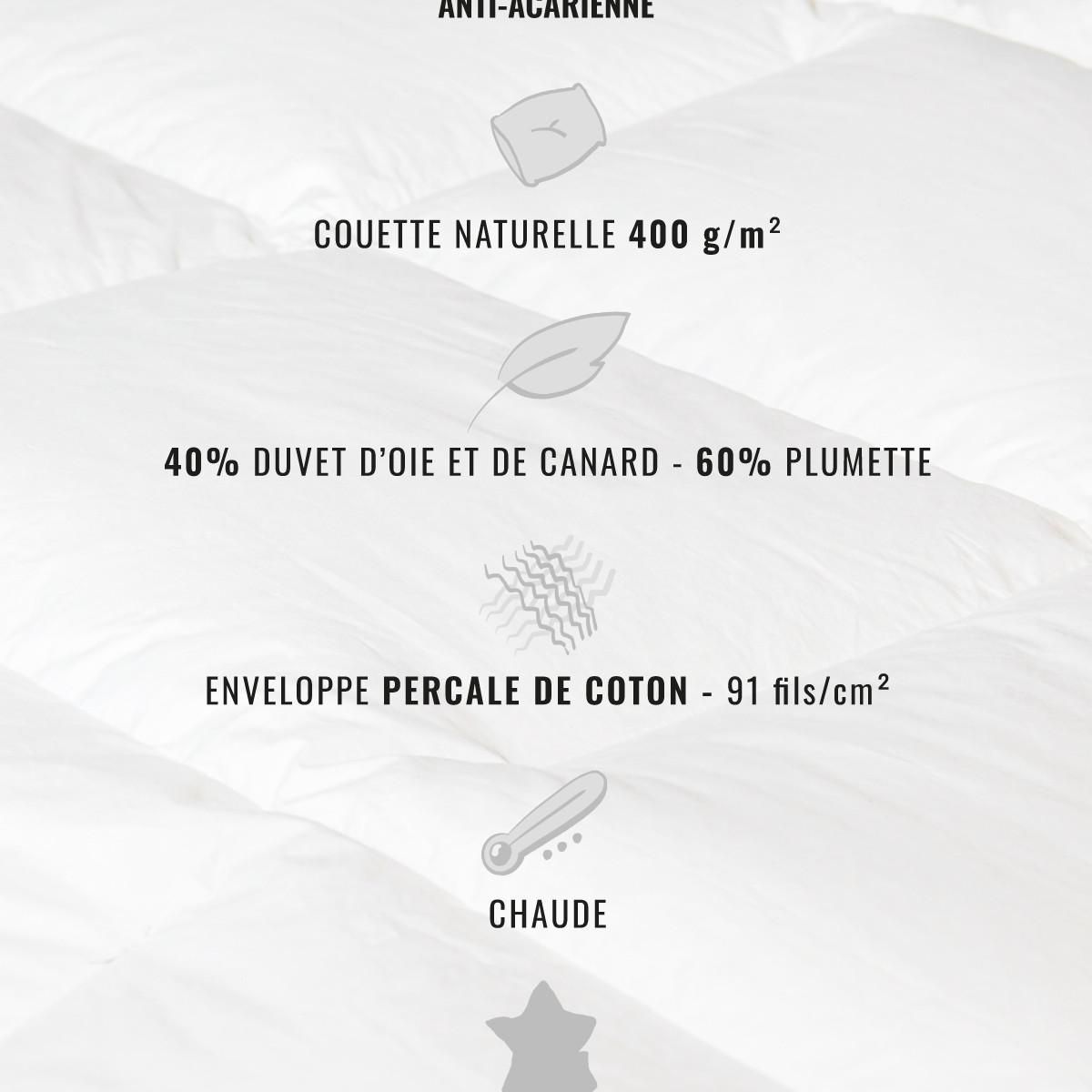 Sensei Maison Couette naturelle - Chaude - 40% duvet anti-acarienne PLEIN CIEL