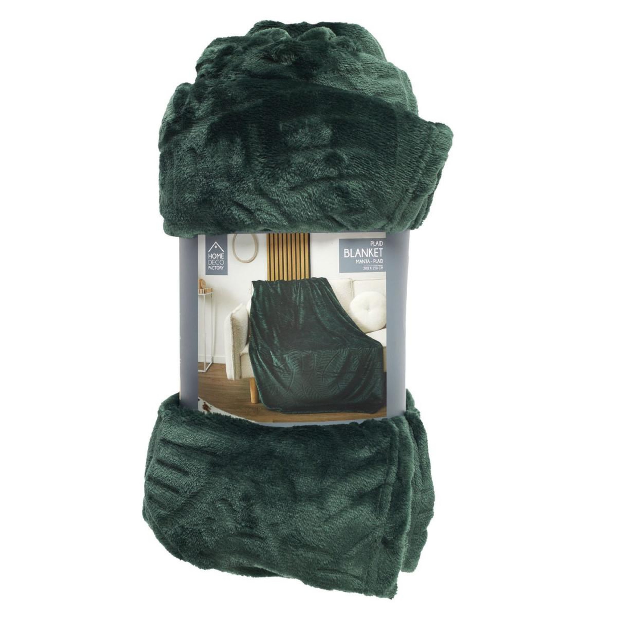 Voir la diapositive 3 : The Home Deco Factory Plaid flanelle embosse  roméo  150x200cm vert sapin