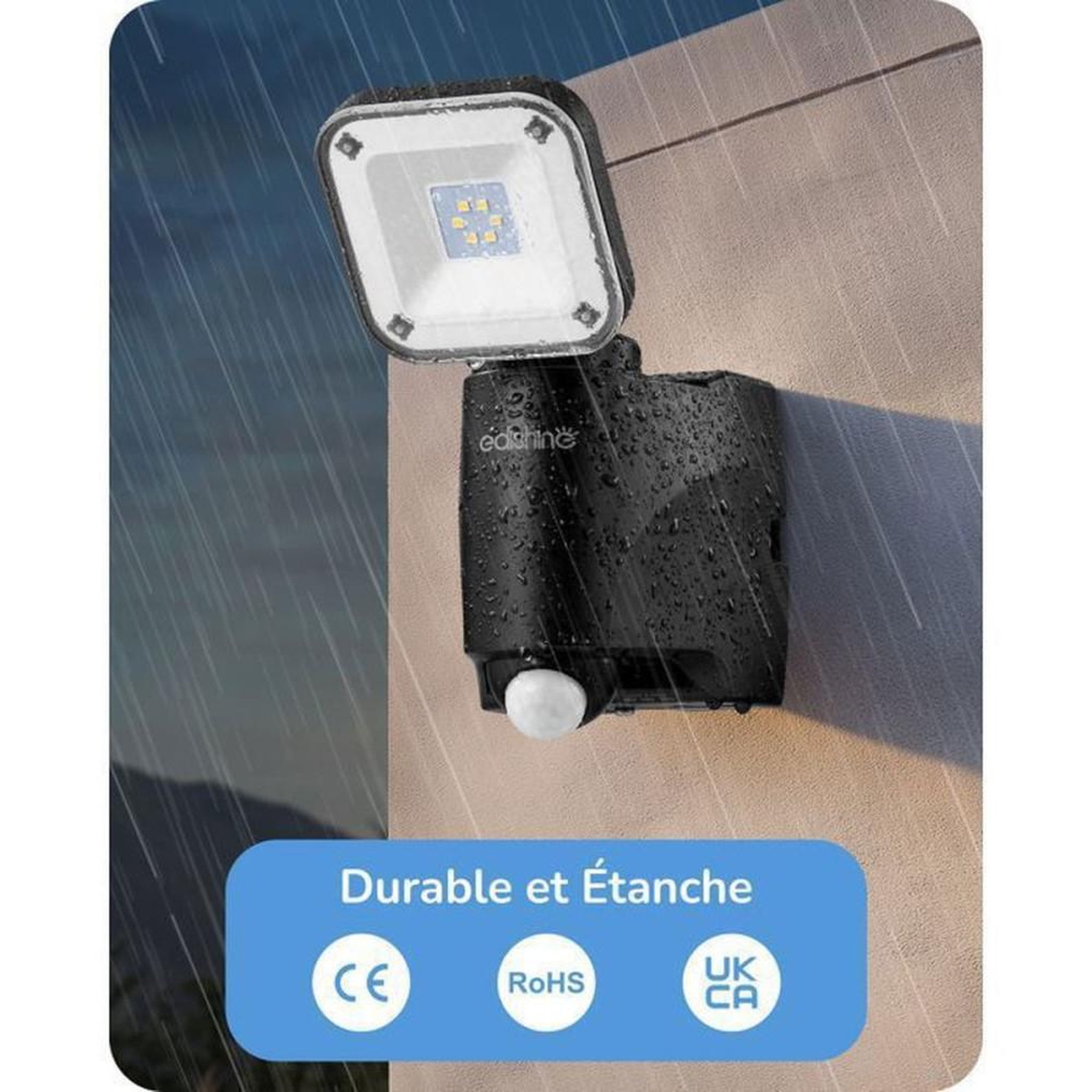 Voir la diapositive 5 : Lampe de sécurité LED extérieure sans fil à détecteur PIR IP44 300 lm blanc froid 6000 K tête orientable