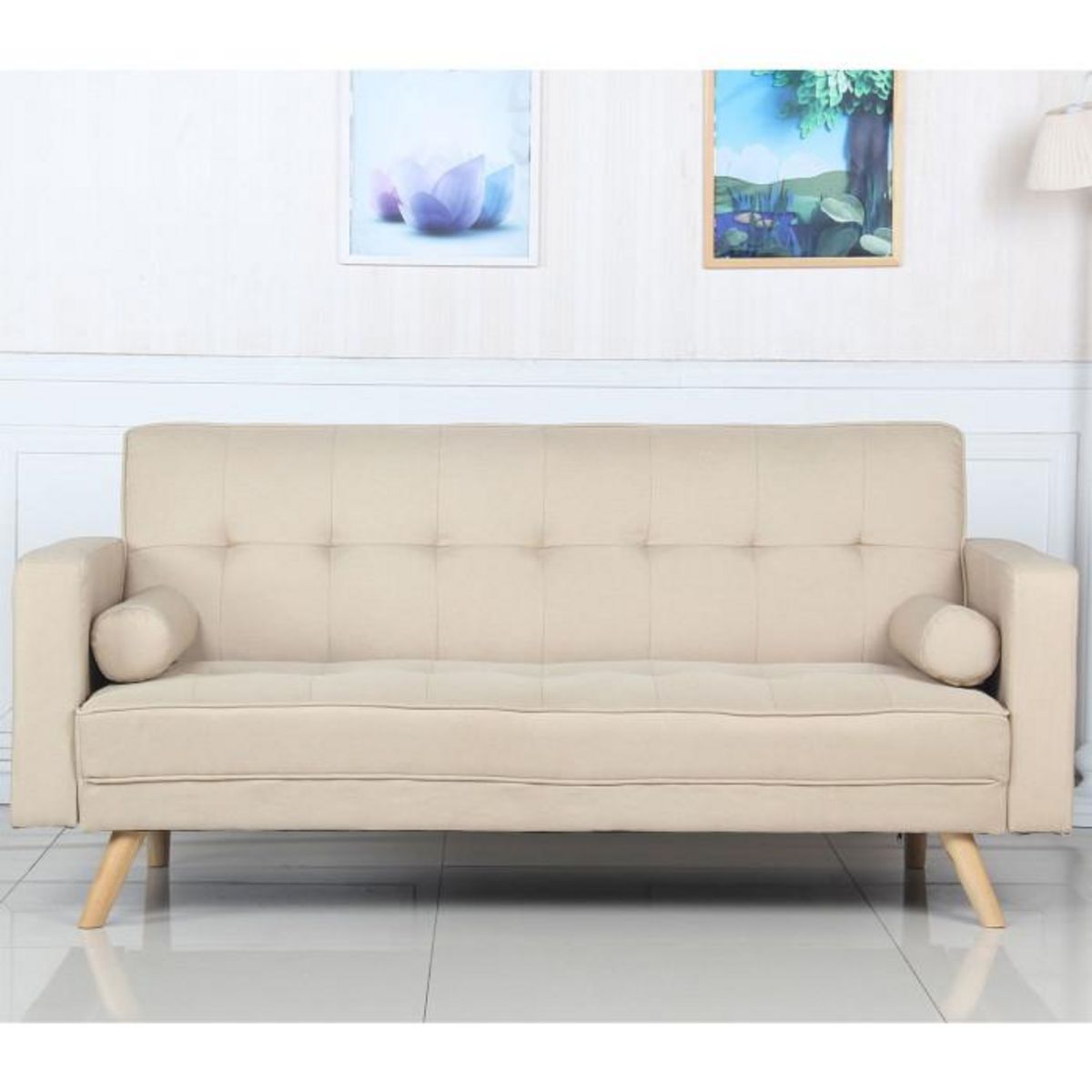 Paris Prix Canapé Convertible 3 Places Scandinave  Navya  Beige