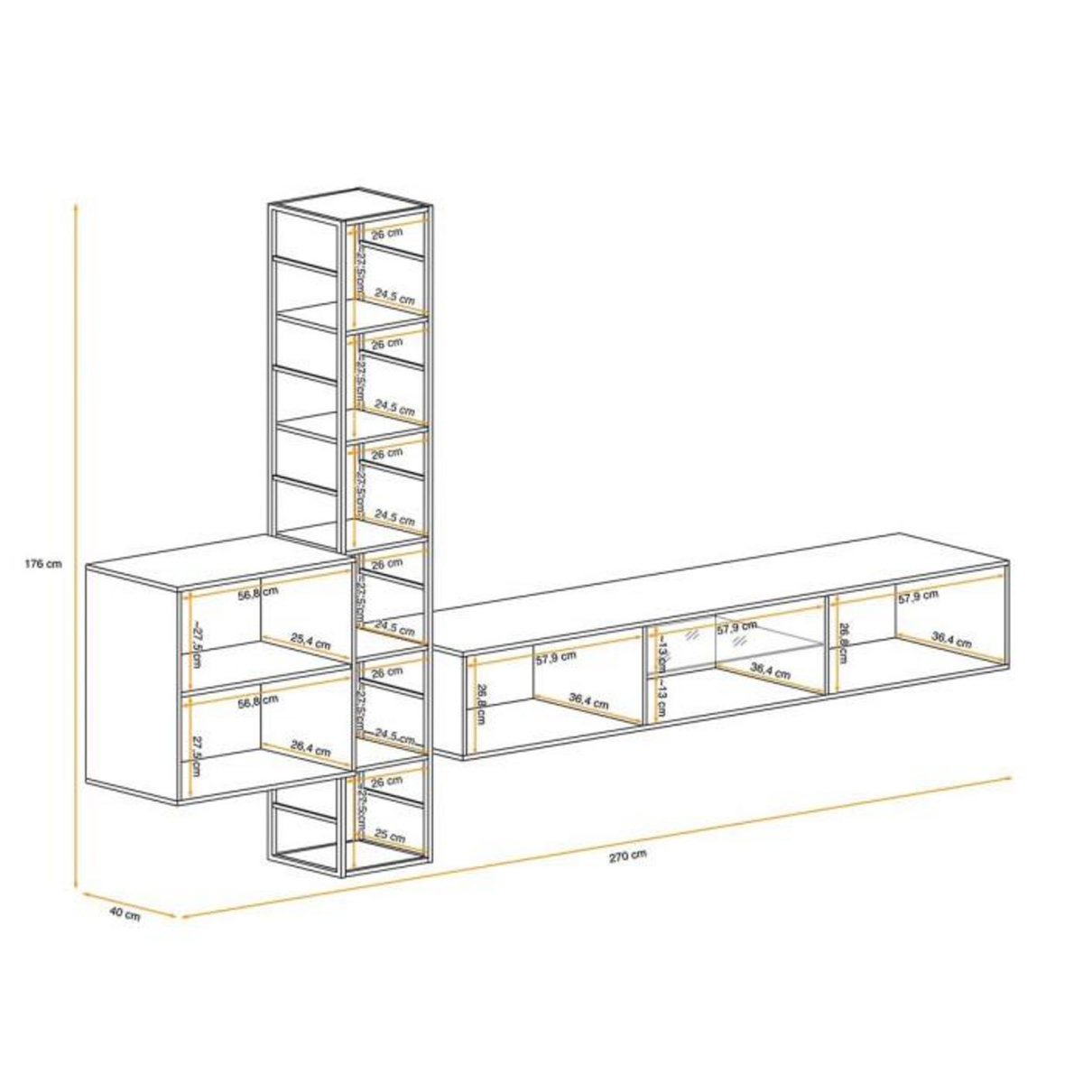 Paris Prix Ensemble Meuble TV Design  Switch VI  270cm Noir