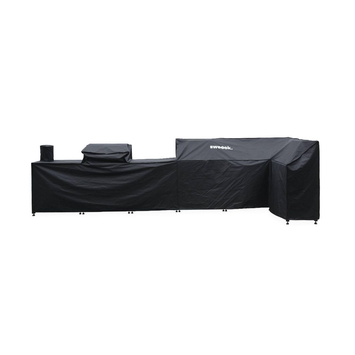 SWEEEK Ensemble de meubles de cuisine extérieure en acier inoxydable 8 modules avec barbecue au gaz 4 brûleurs et housse de protection