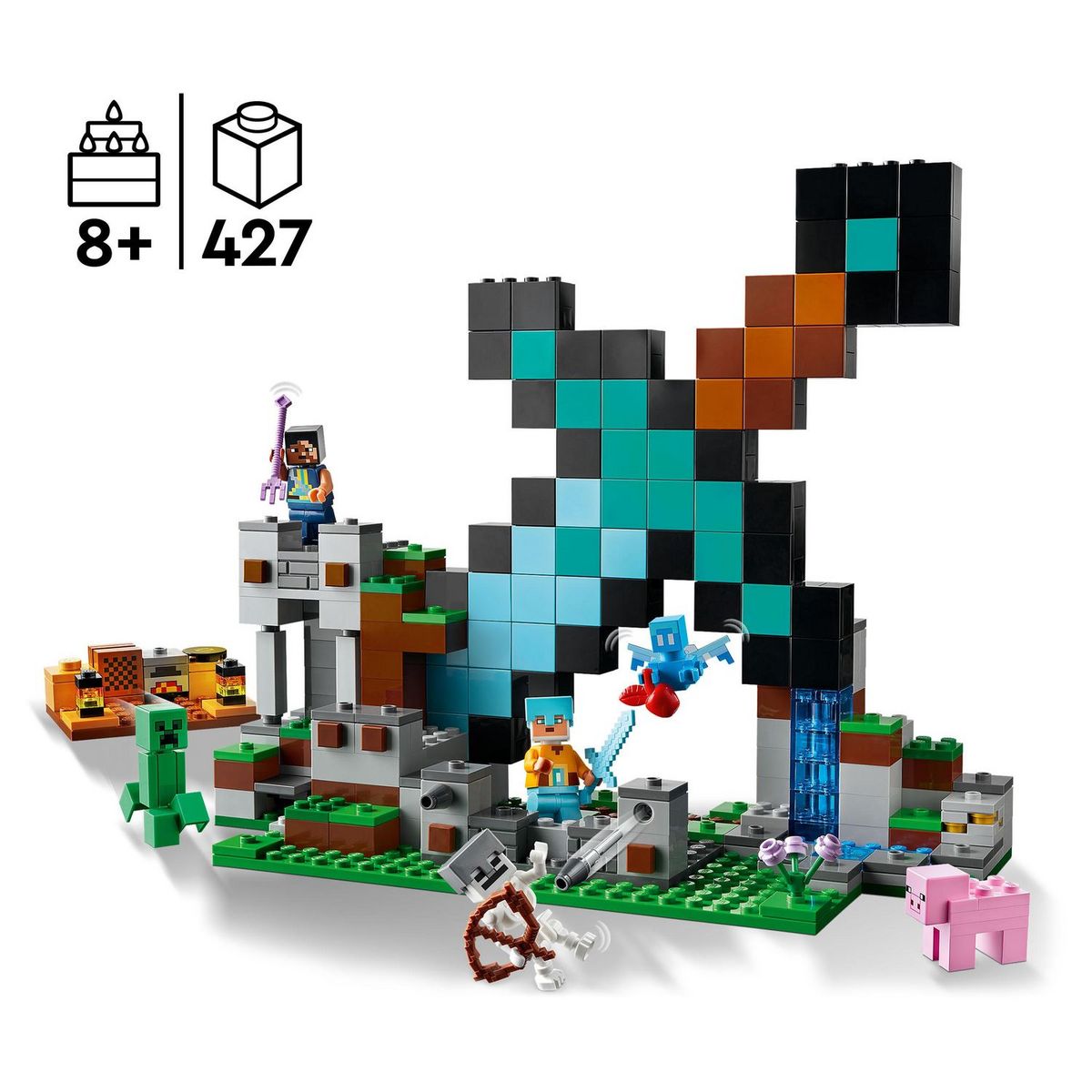 LEGO Minecraft 21244 L'avant poste de l'épée, Jouet de Construction, avec Figurines Creeper, Guerrier Gardien et Squelette,