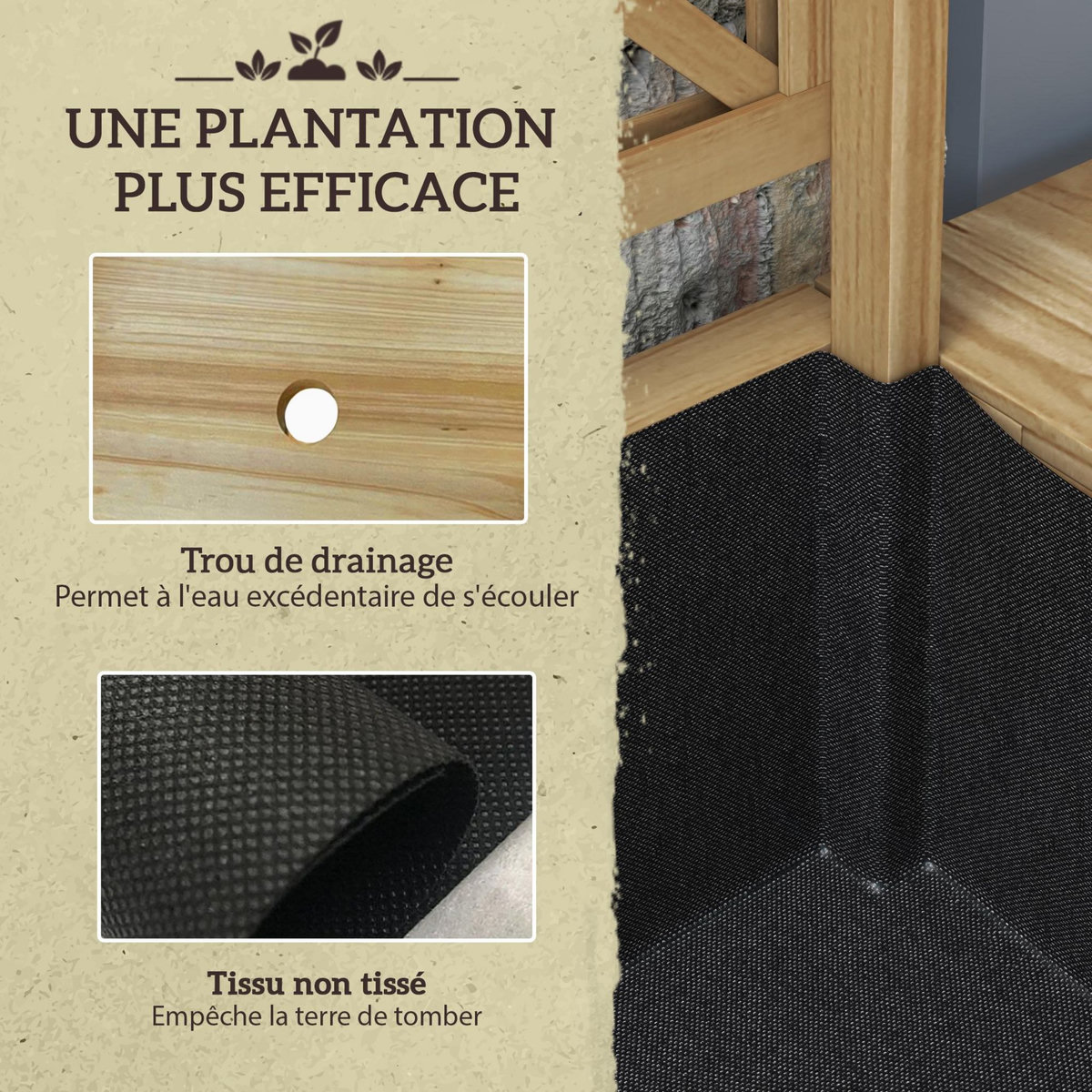 OUTSUNNY Jardinière rectangulaire sur pied avec treillis - tablettes, étagère - bois sapin autoclave