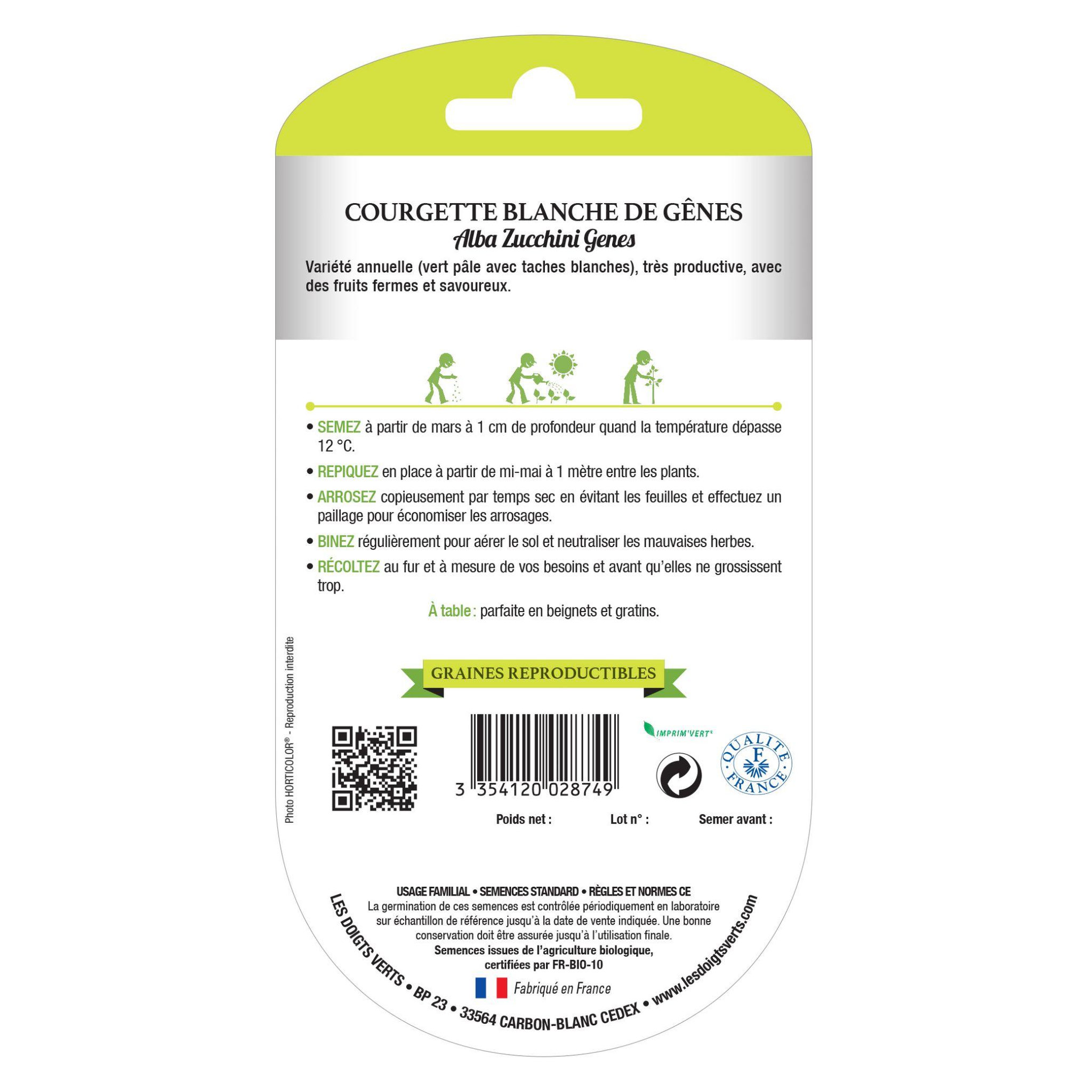 Voir la diapositive 2 : LES DOIGTS VERTS Graines courgette blanche de Gênes BIO Les Doigts Verts