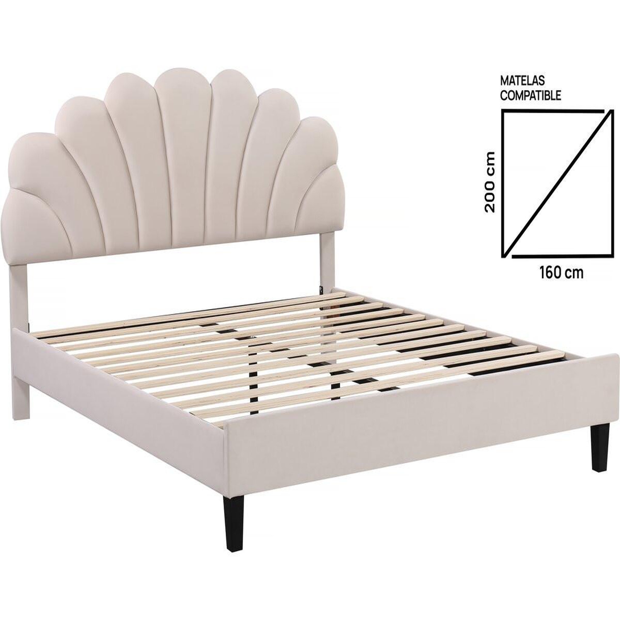 Voir la diapositive 3 : Habitat et Jardin Lit coquillage en velours  manon  - beige - 160 x 200 cm